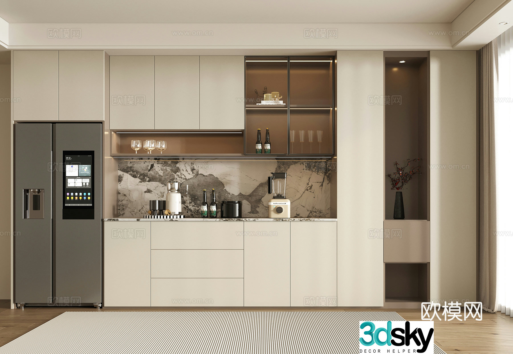 Modern wine cabinet sideboard decorative cabinet refrigerator wine cabinet semi-open 3D model
