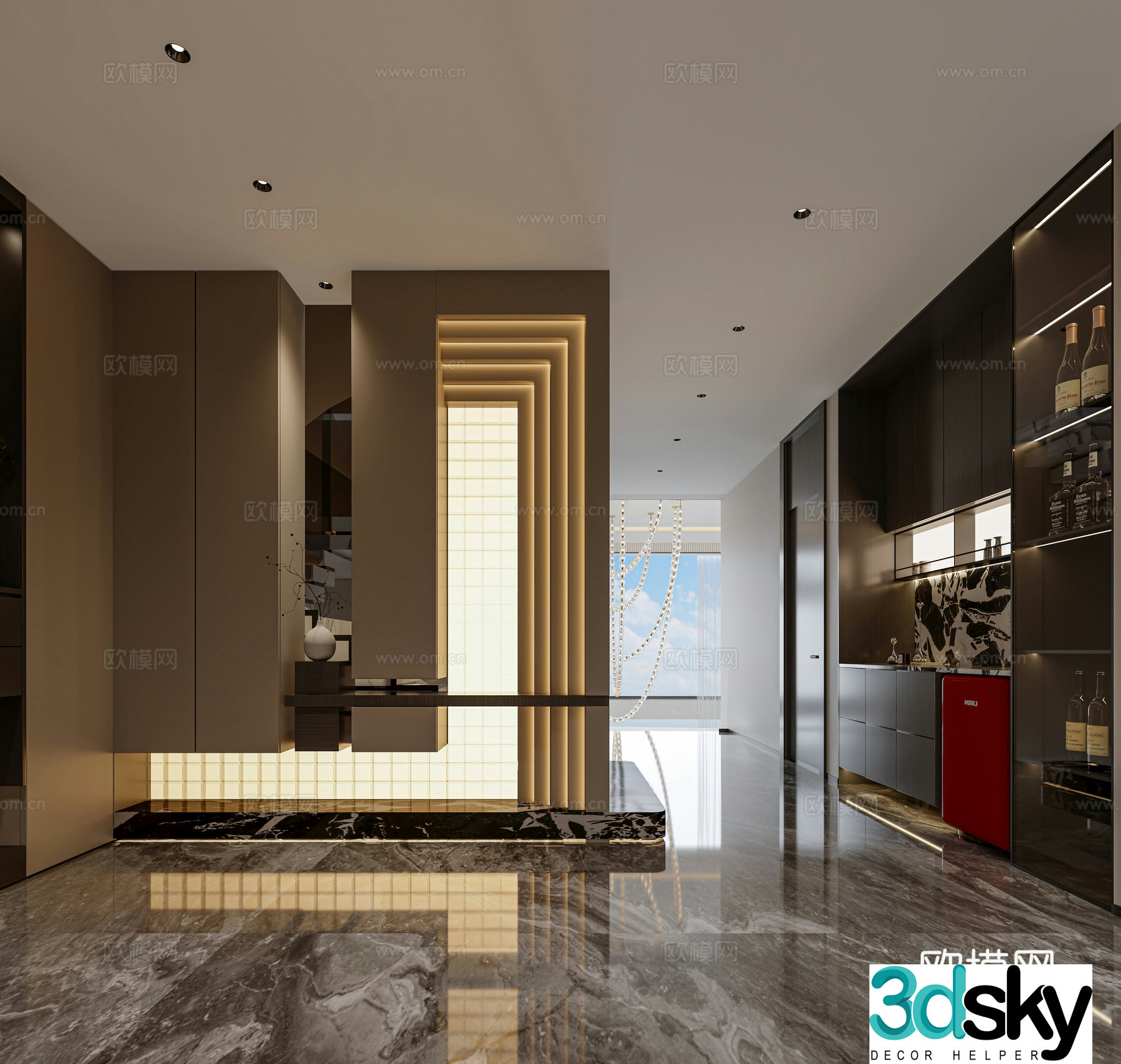 Modern Italian light luxury entrance scene decorative cabinet 3D model