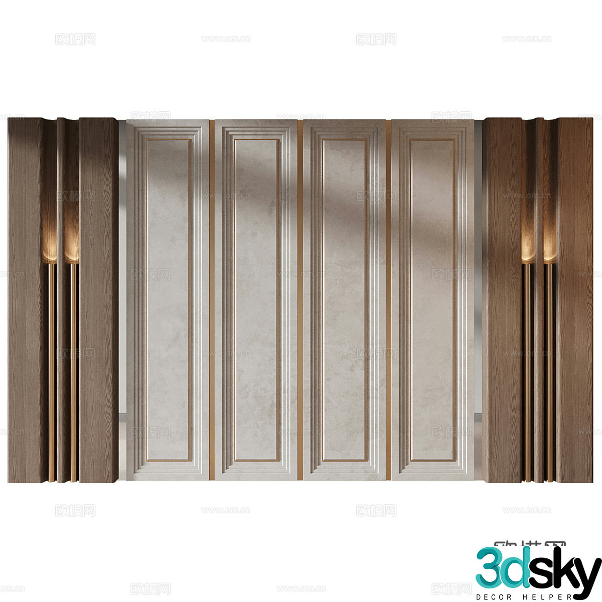 New Chinese style light luxury background wall 3D model