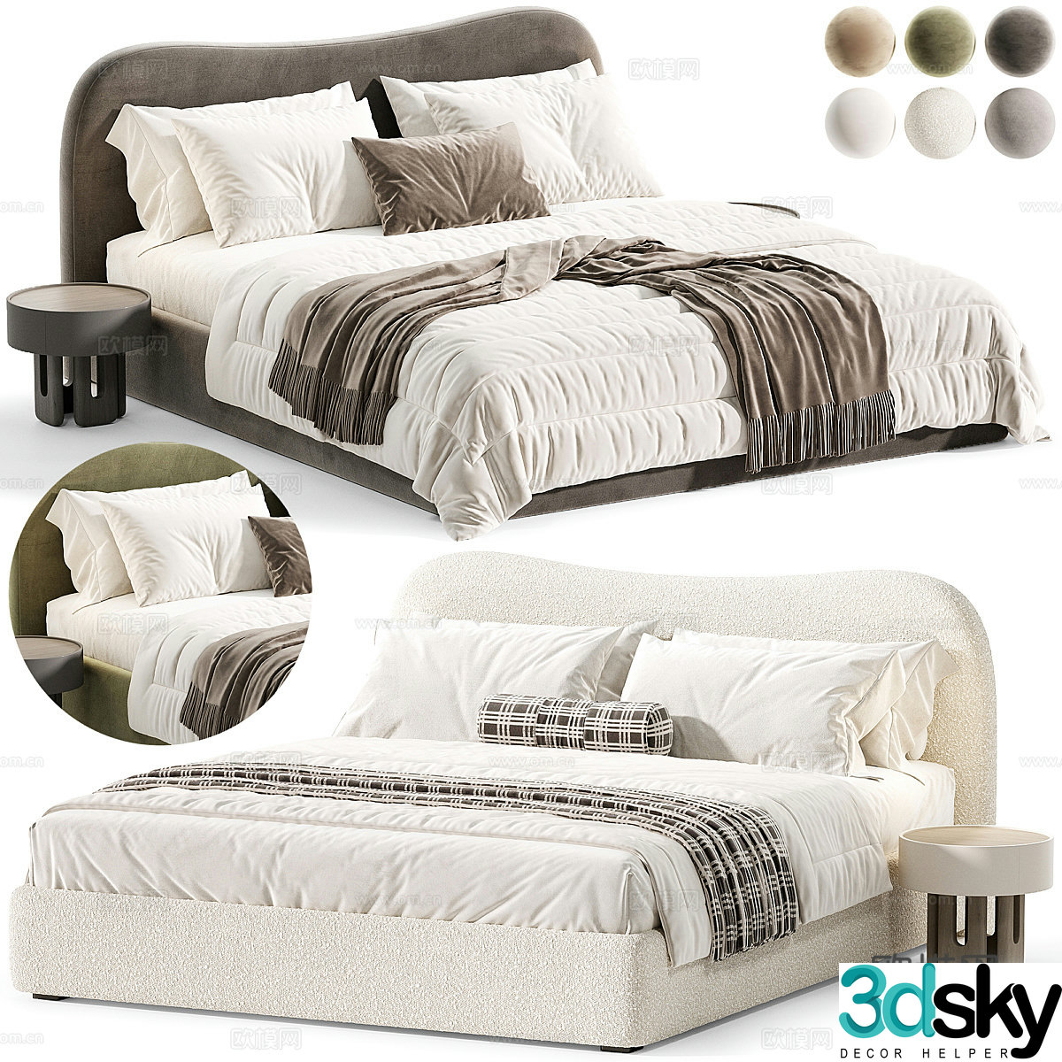 New Chinese style Jeyfris fabric double bed 3D model