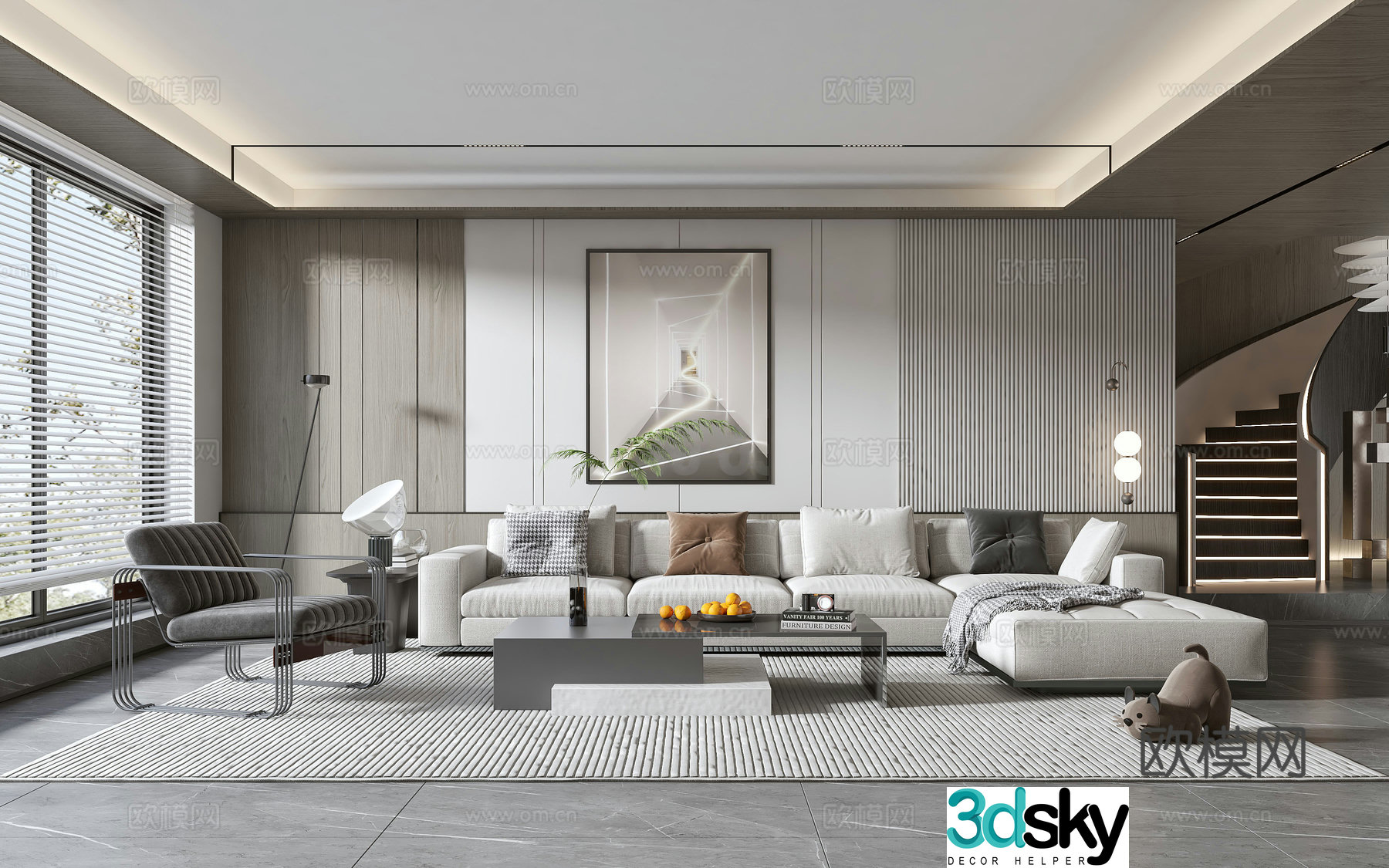 Modern living room modern sofa coffee table combination modern background wall 3d model