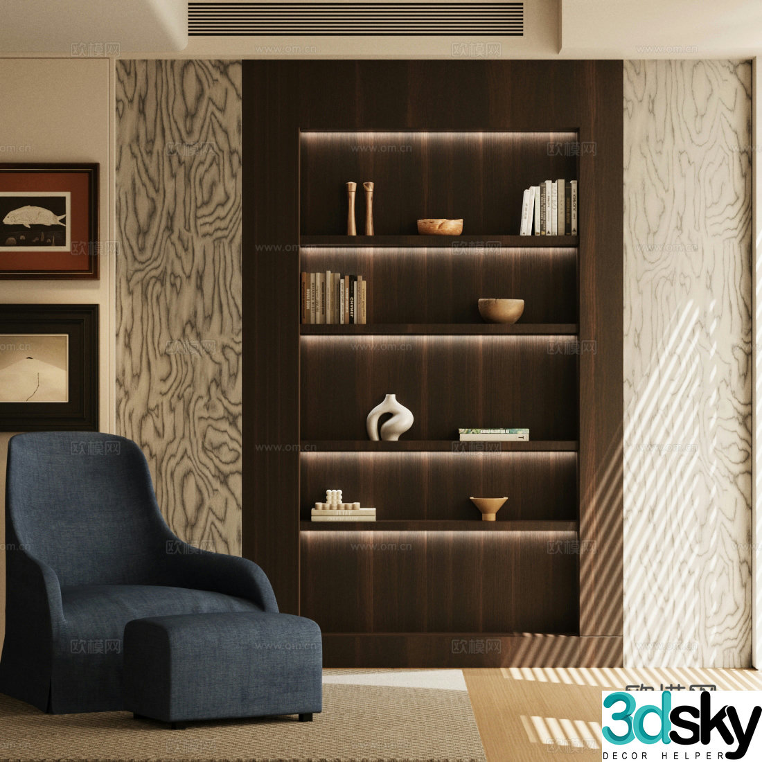 Medium style study living room and study medium style single sofa medium style leisure chair sofa chair 3d model