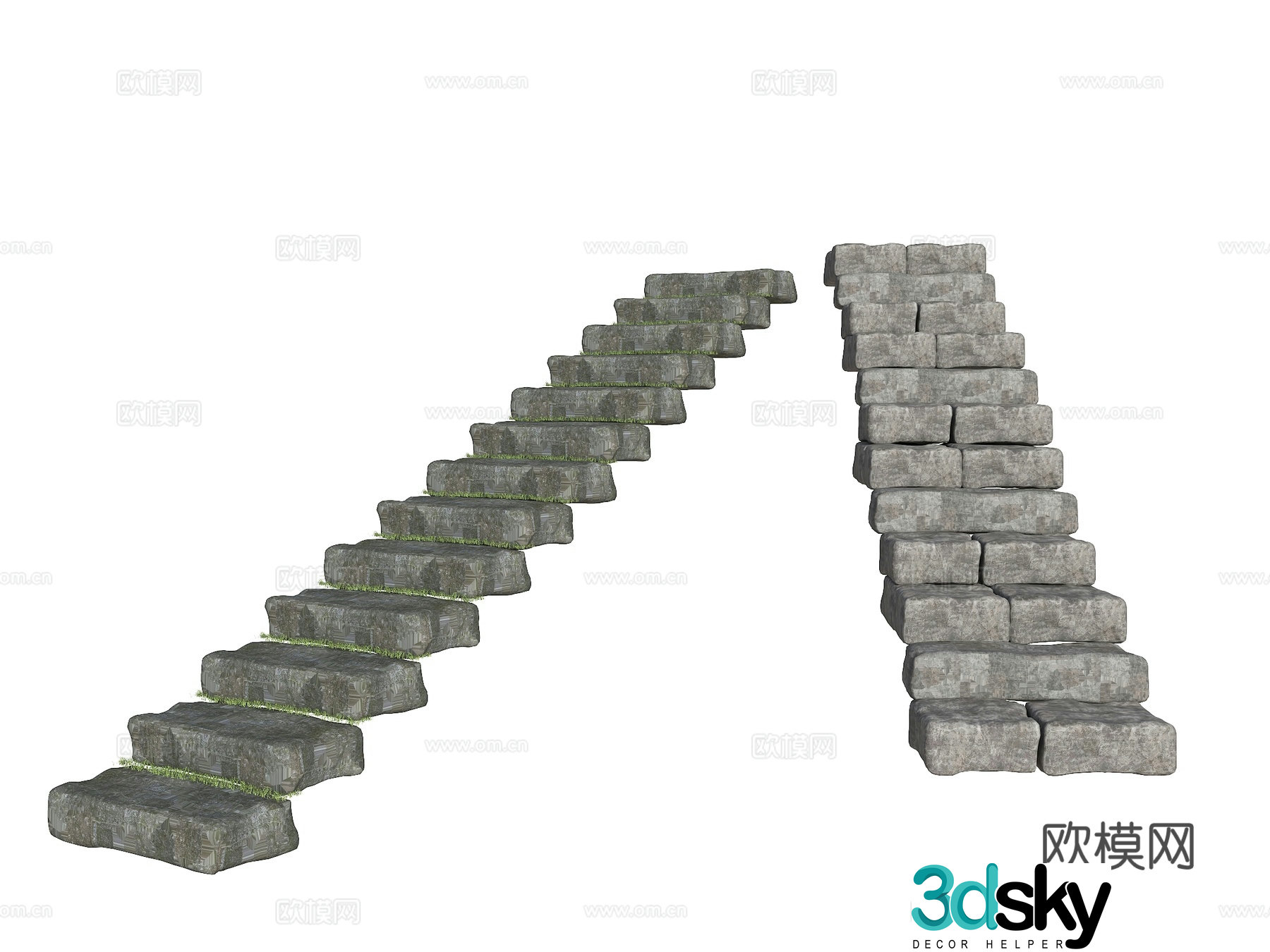Bluestone slab steps Park slab old stone slab steps Rural wool stone slab steps Natural stone slab steps 3D model