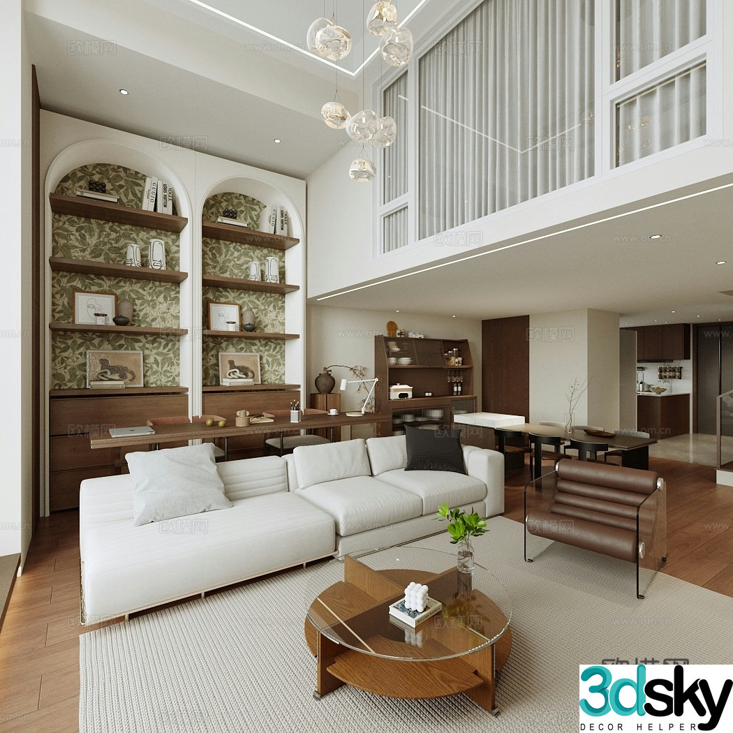 Wasabi Apartment Home Living Room Horizontal Living Room Design Integrated Design of Living and Dining 3D Model