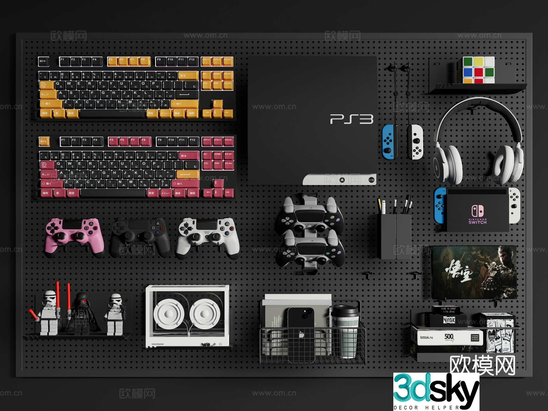 Digital equipment Game equipment Computer keyboard Headphones Hole board 3D model