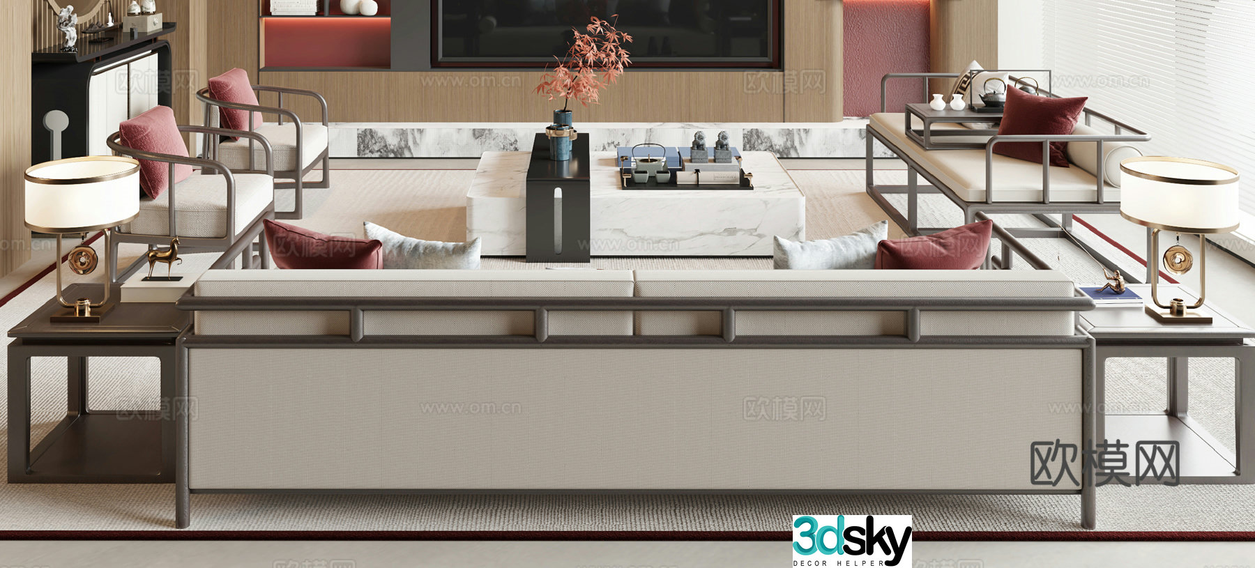 New Chinese sofa coffee table combination 3D model