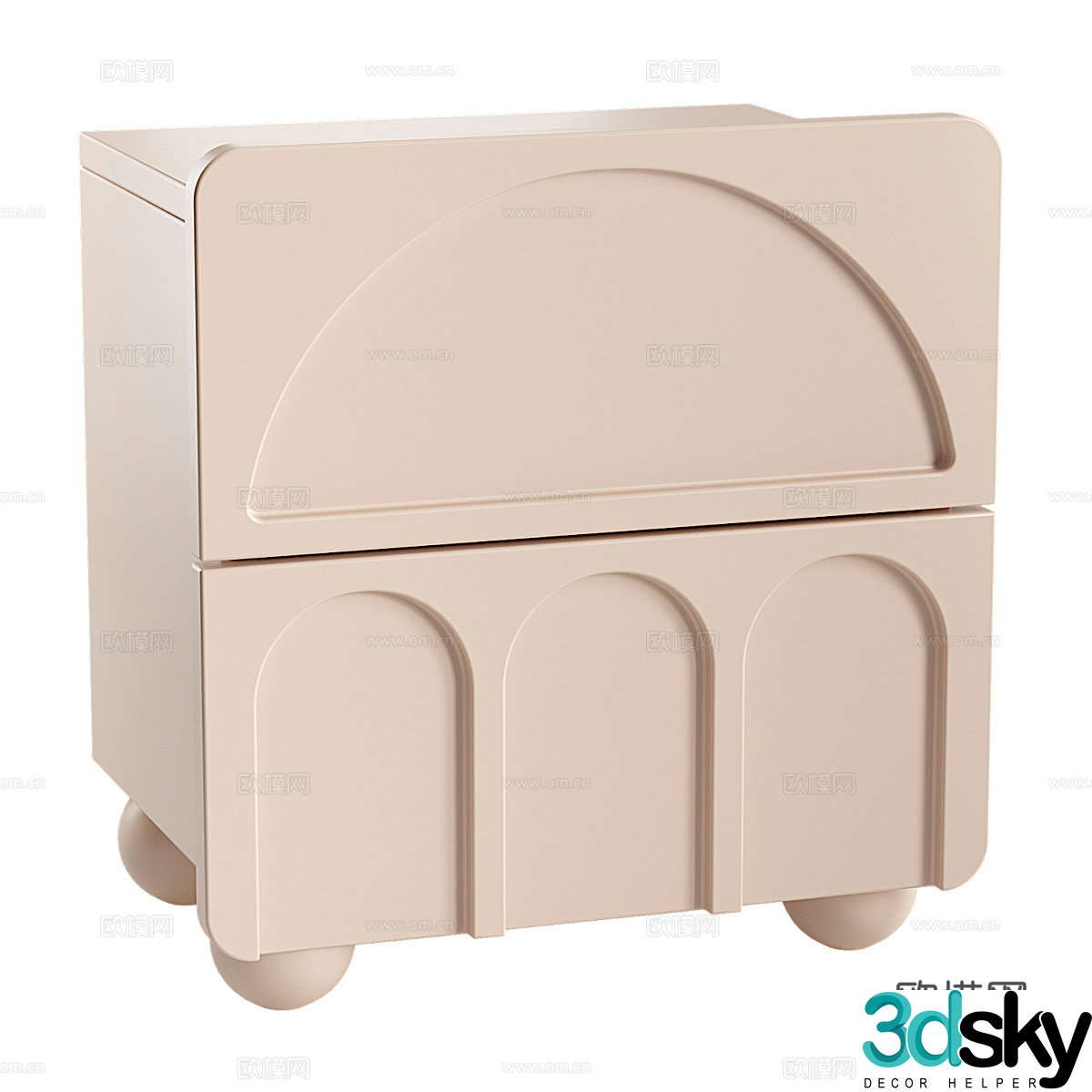 Modern Creamy Nachttisch Bedside Table 3D Model