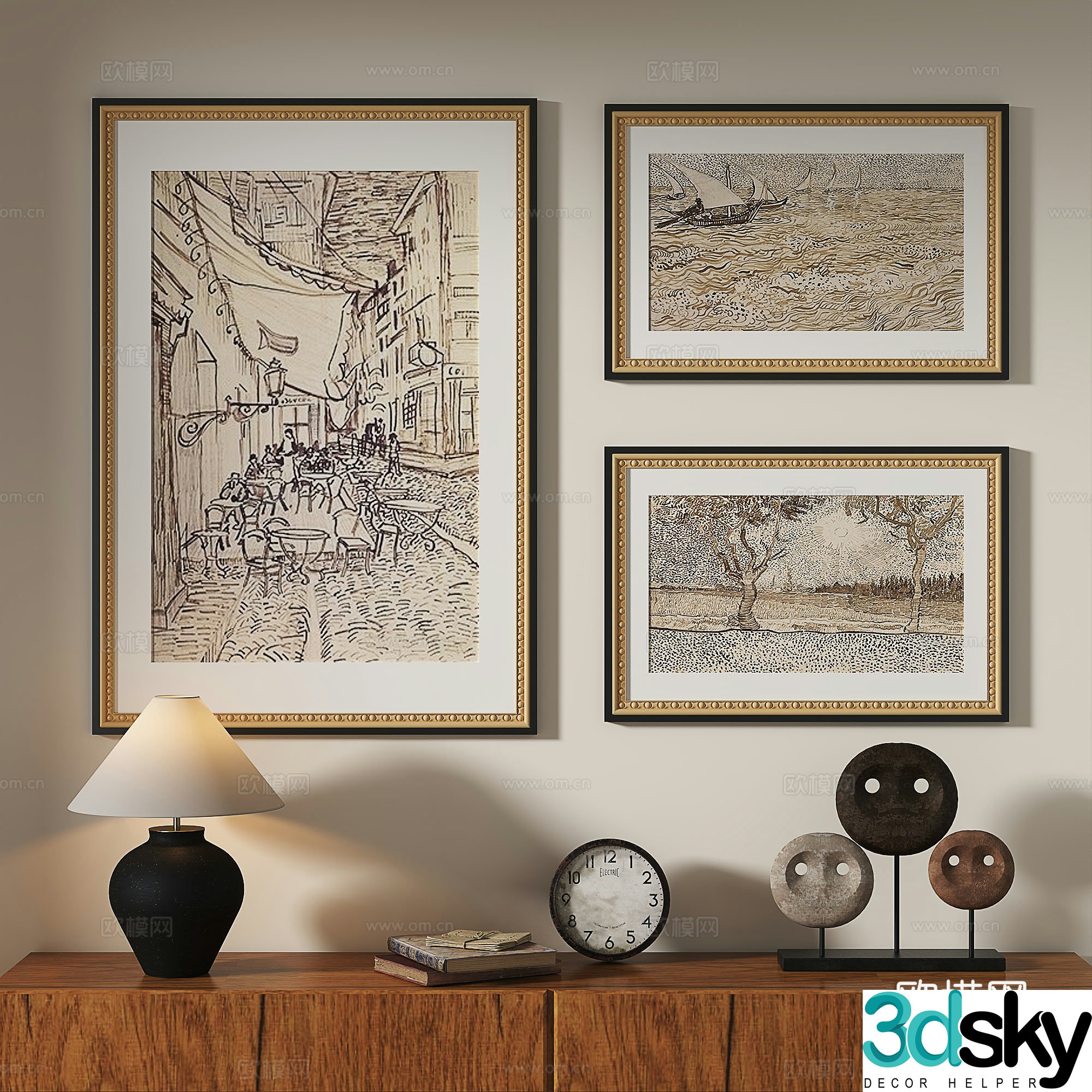 Modern French retro medieval abstract decorative painting 3d model