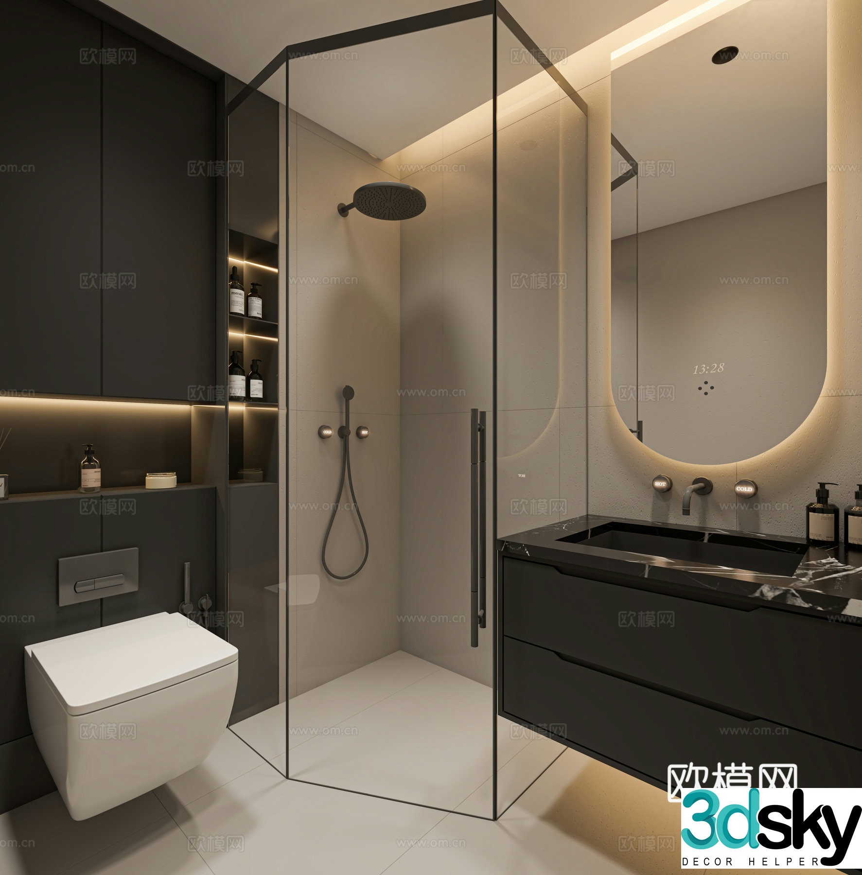 Italian bathroom premium gray bathroom black and white gray bathroom 3D model
