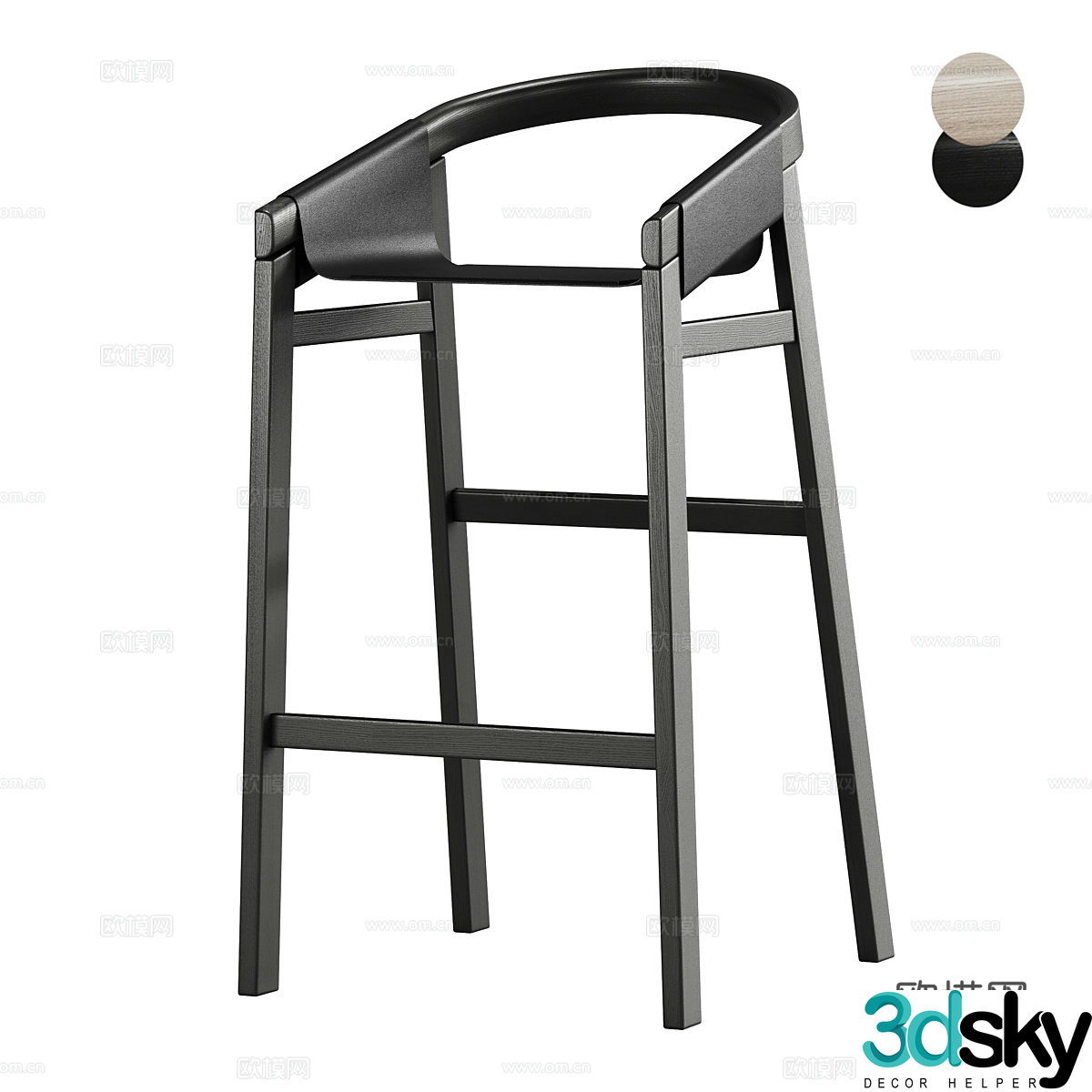 New Chinese style DARTAGNAN bar stool 3D model