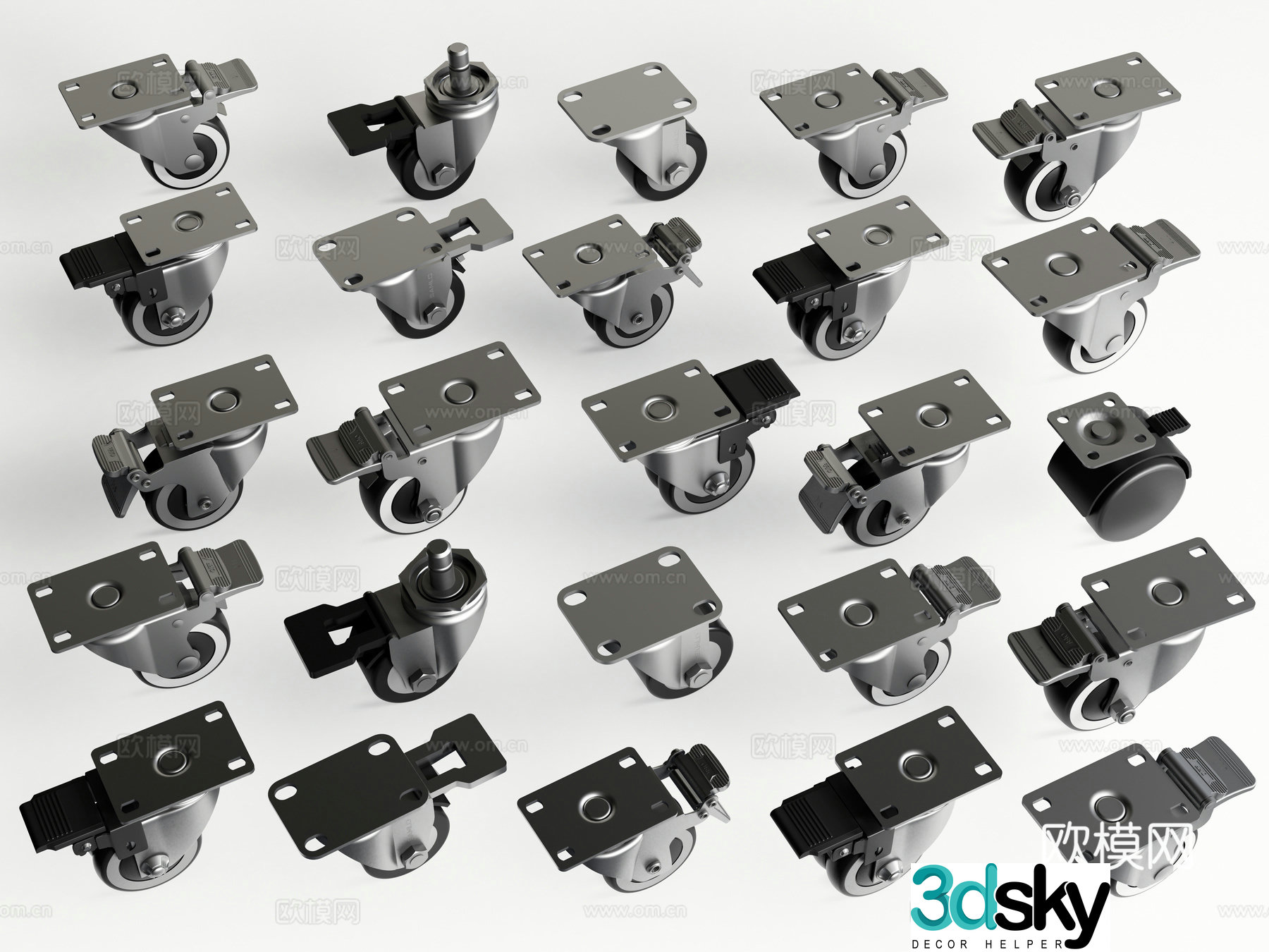 Modern pulley universal wheel wheel caster roller 3d model