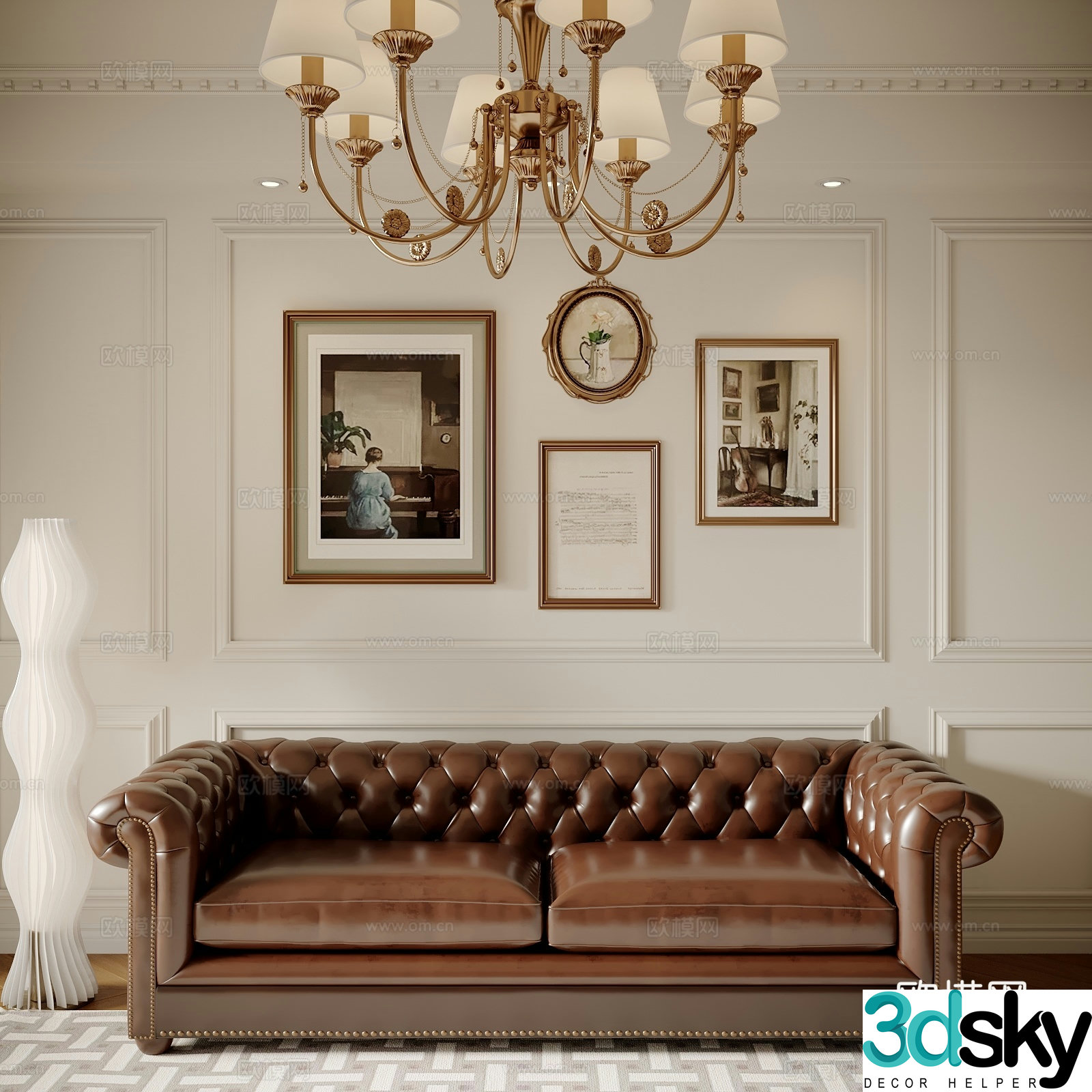 American style hanging painting combination American sofa American style lamp floor lamp 3D model