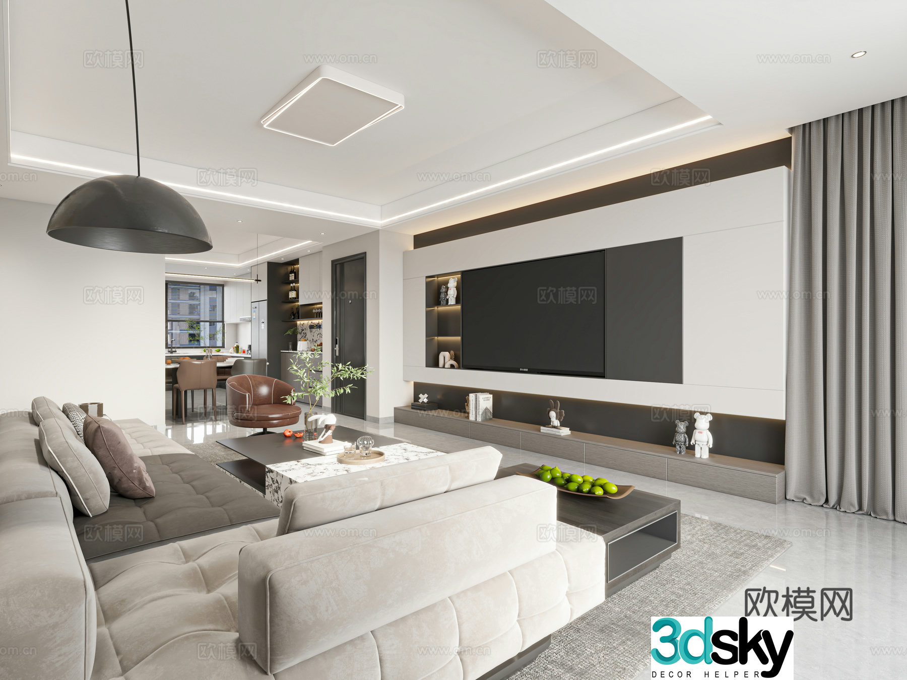 Modern living and dining Italian living and dining 3d model