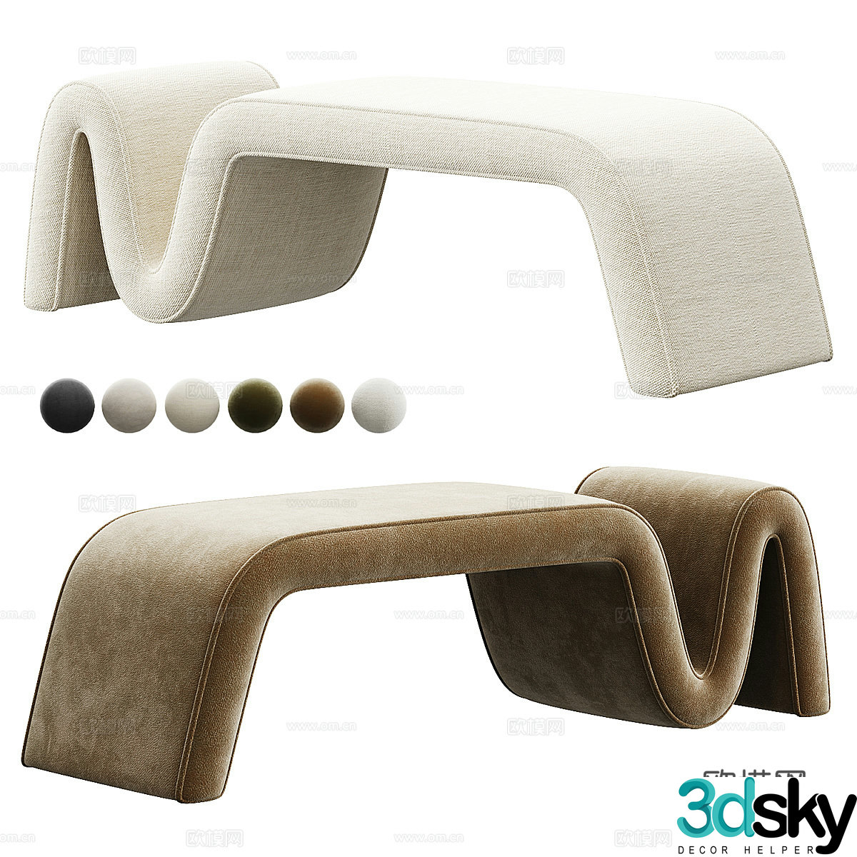 Modern Cream Wave Bench 3d Model