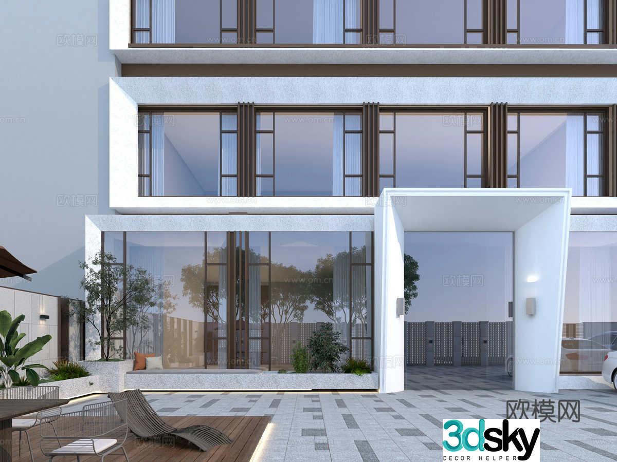 Modern villa courtyard model 3d model