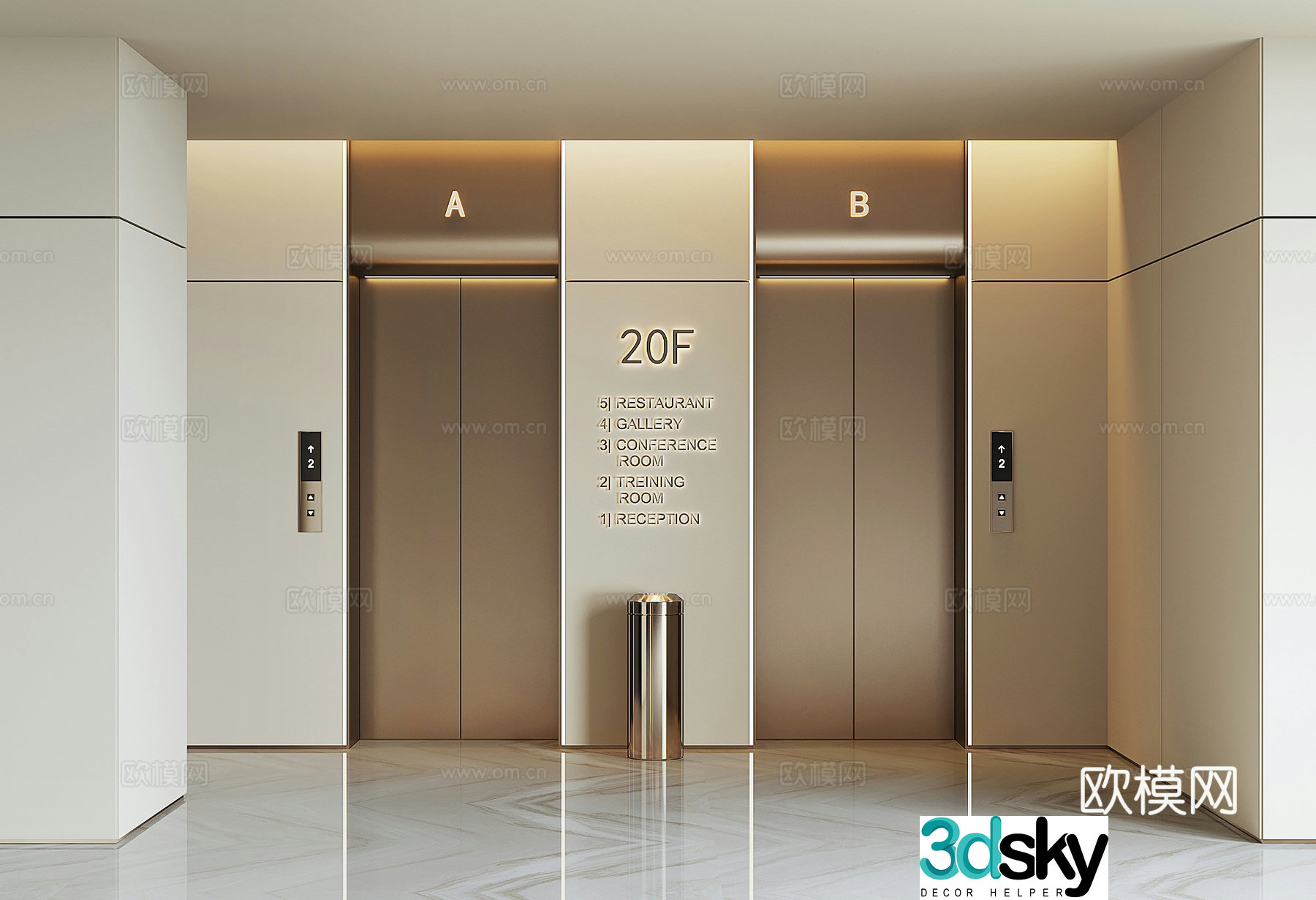 Modern elevator hall 3d model