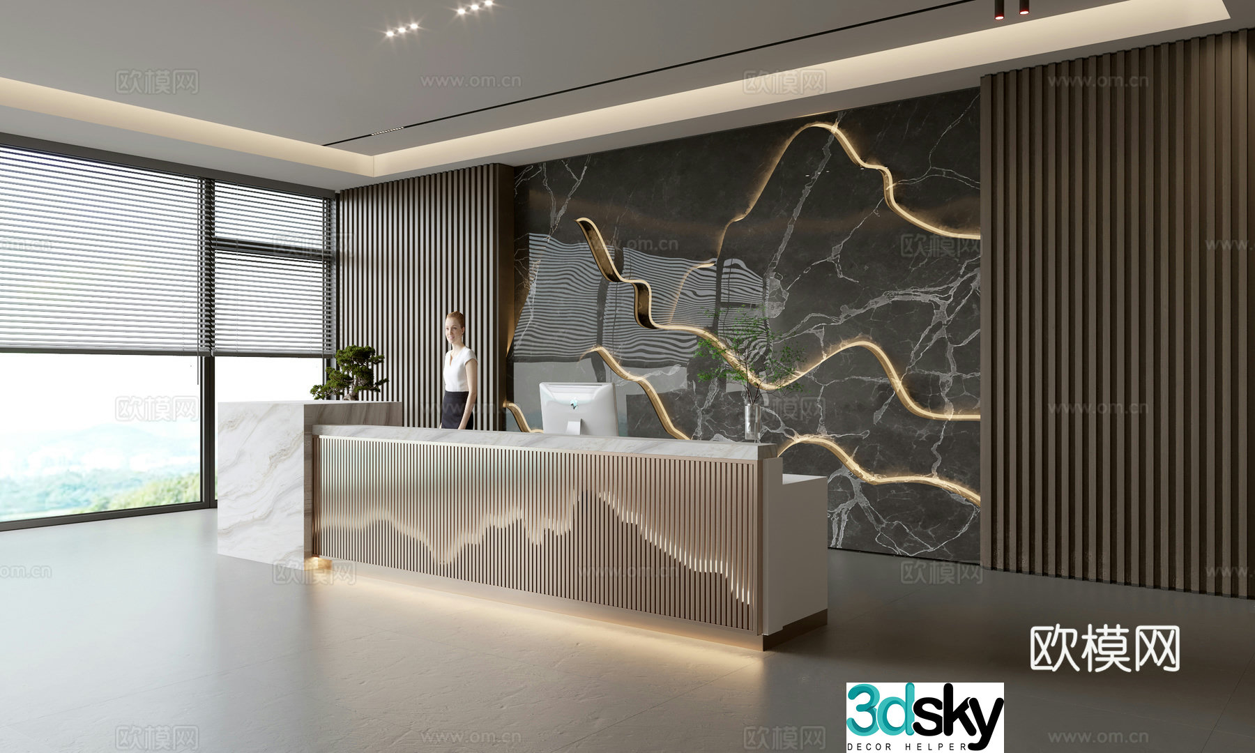 Modern company front desk reception area bar reception desk service desk company front desk background 3D model