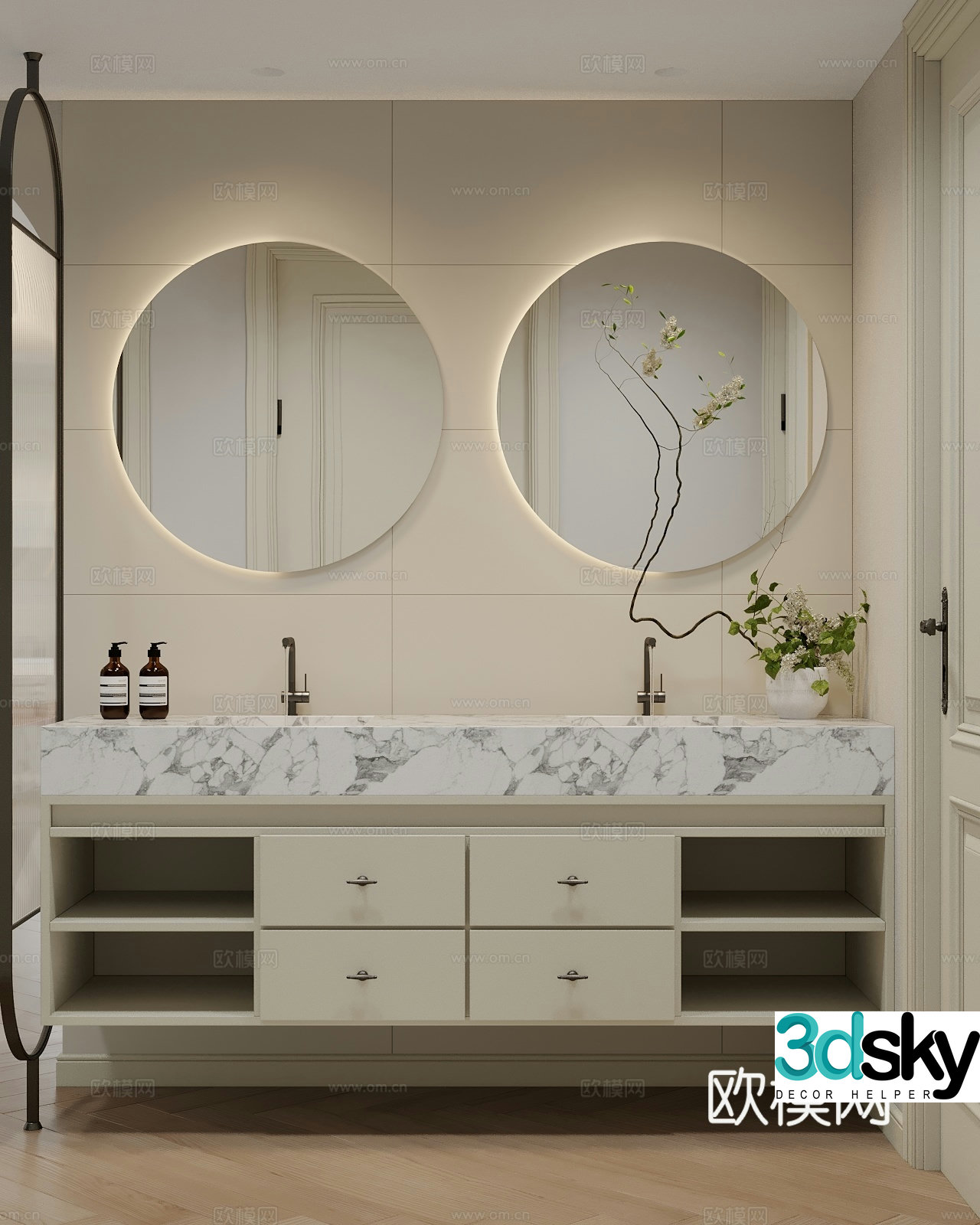 Modern sink mirror combination 3d model