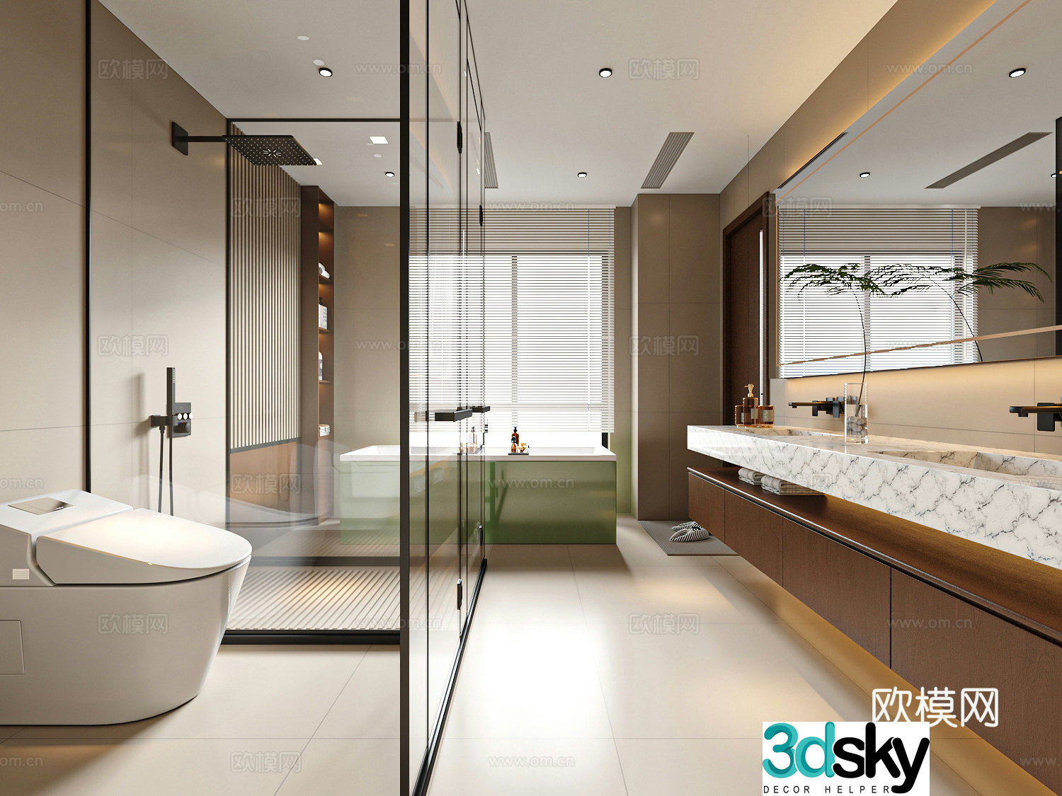 Modern medieval style bathroom dry and wet bathroom 3D model