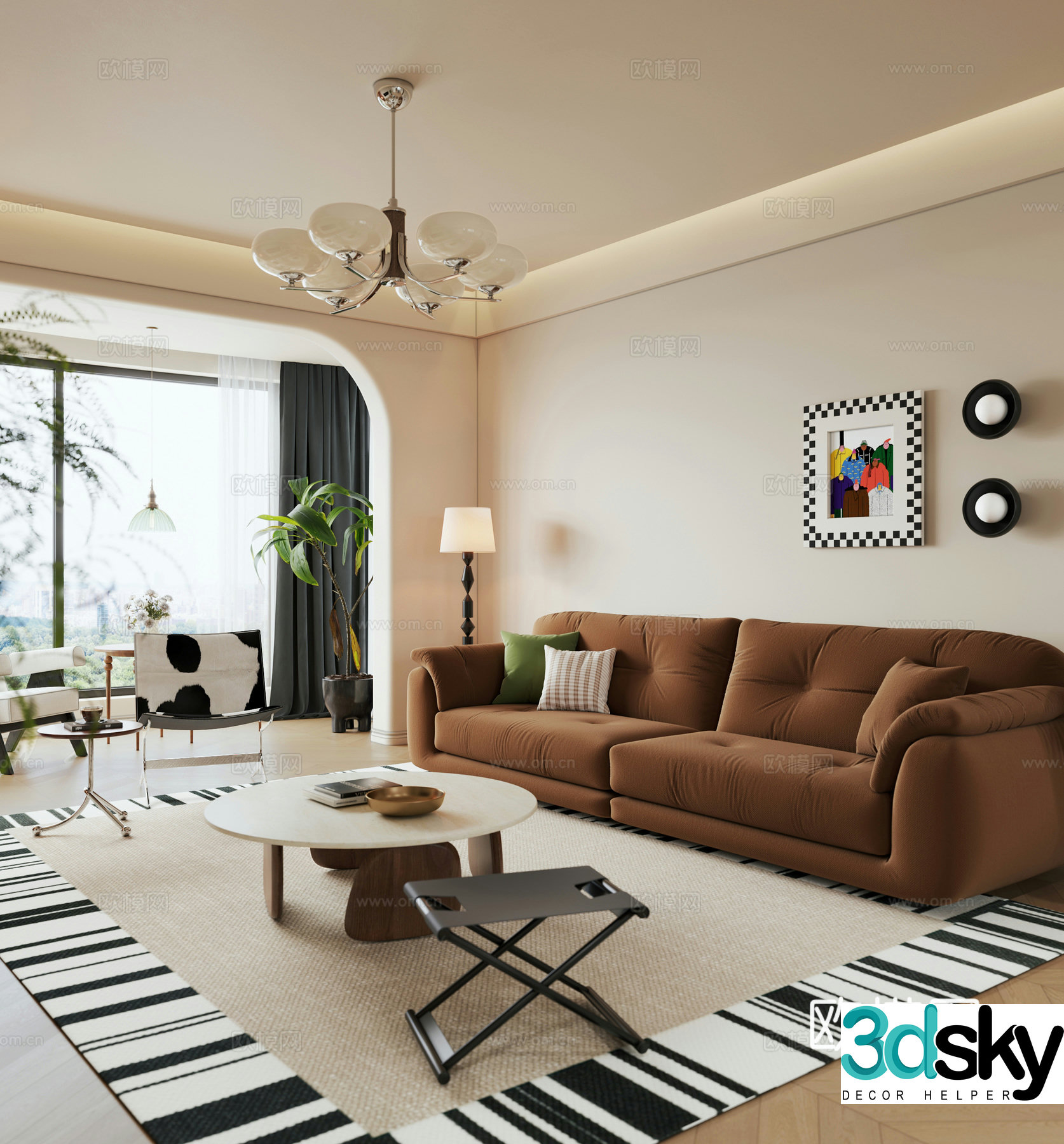 Cream medieval home living room large flat living room horizontal hall 3d model