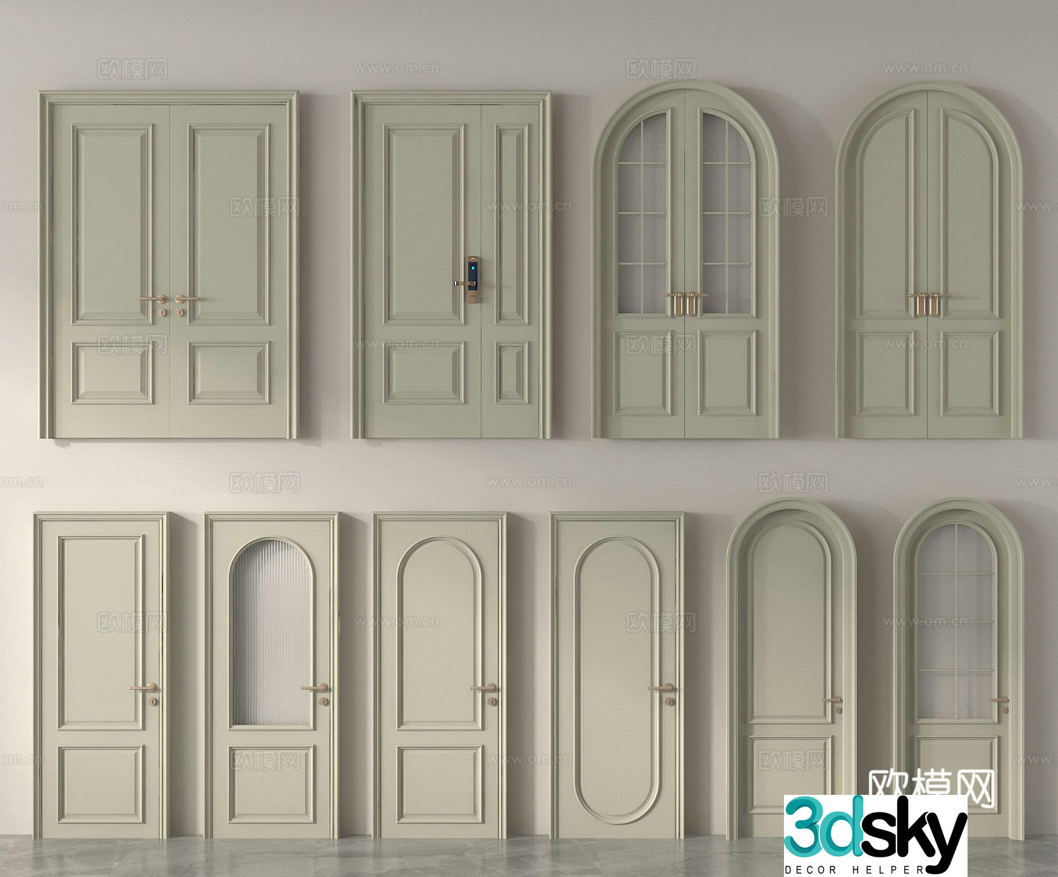 Single-open door Double-open door Bedroom door Kitchen and bathroom door Arched door 3D model