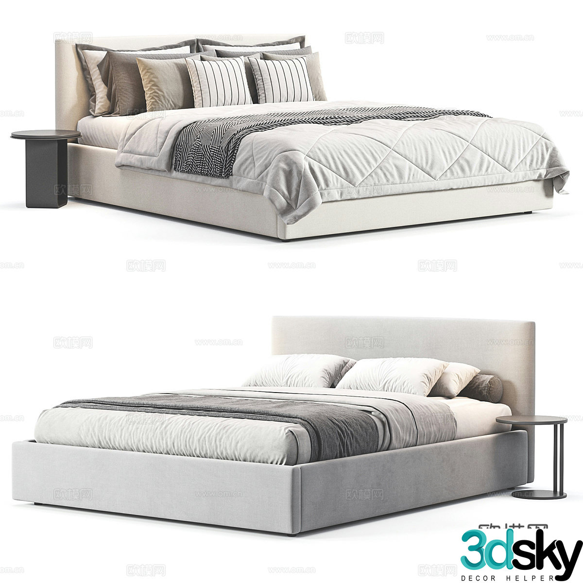 Modern Haven Fabric Double Bed 3D Model