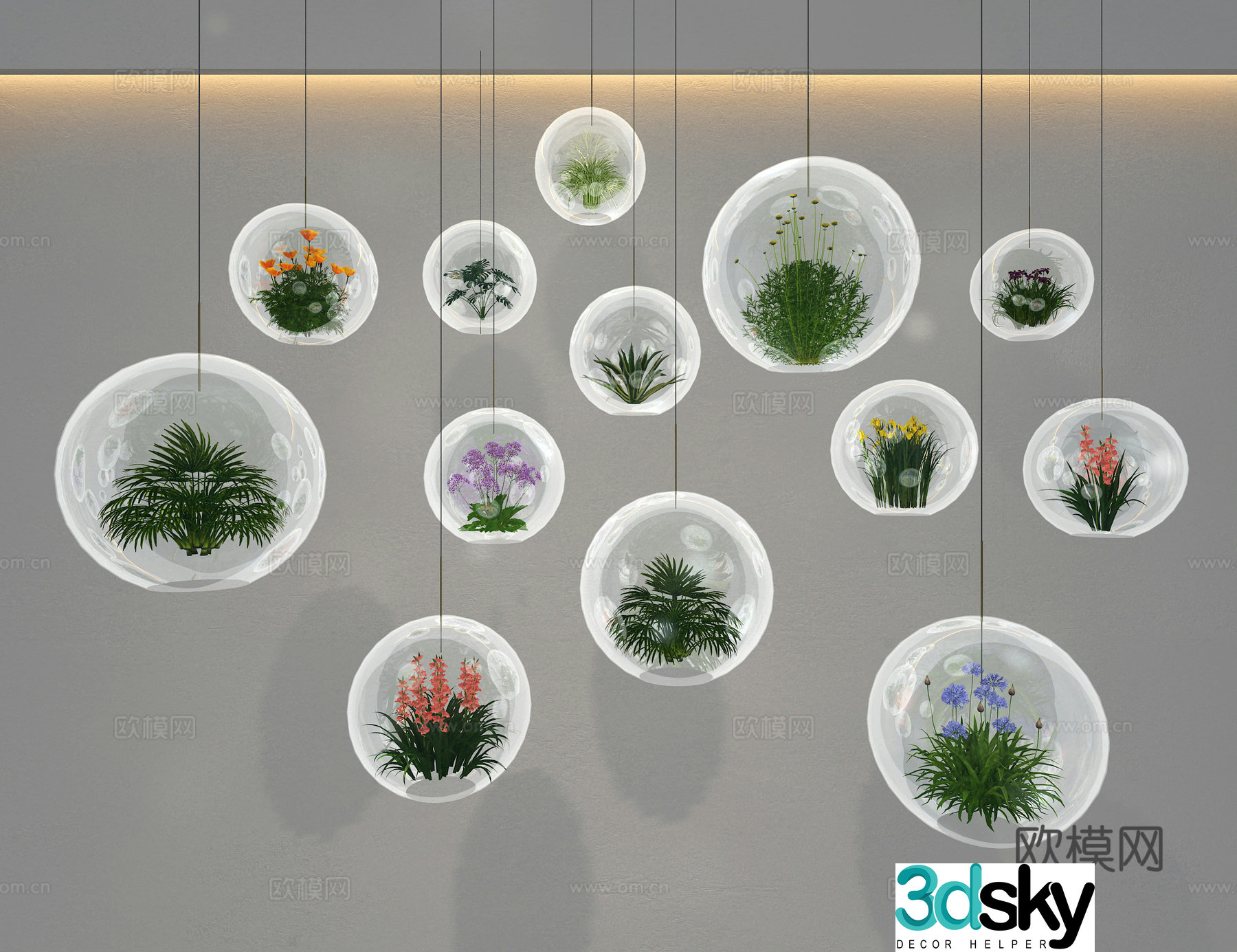3D model of glass hanging basket pot plant