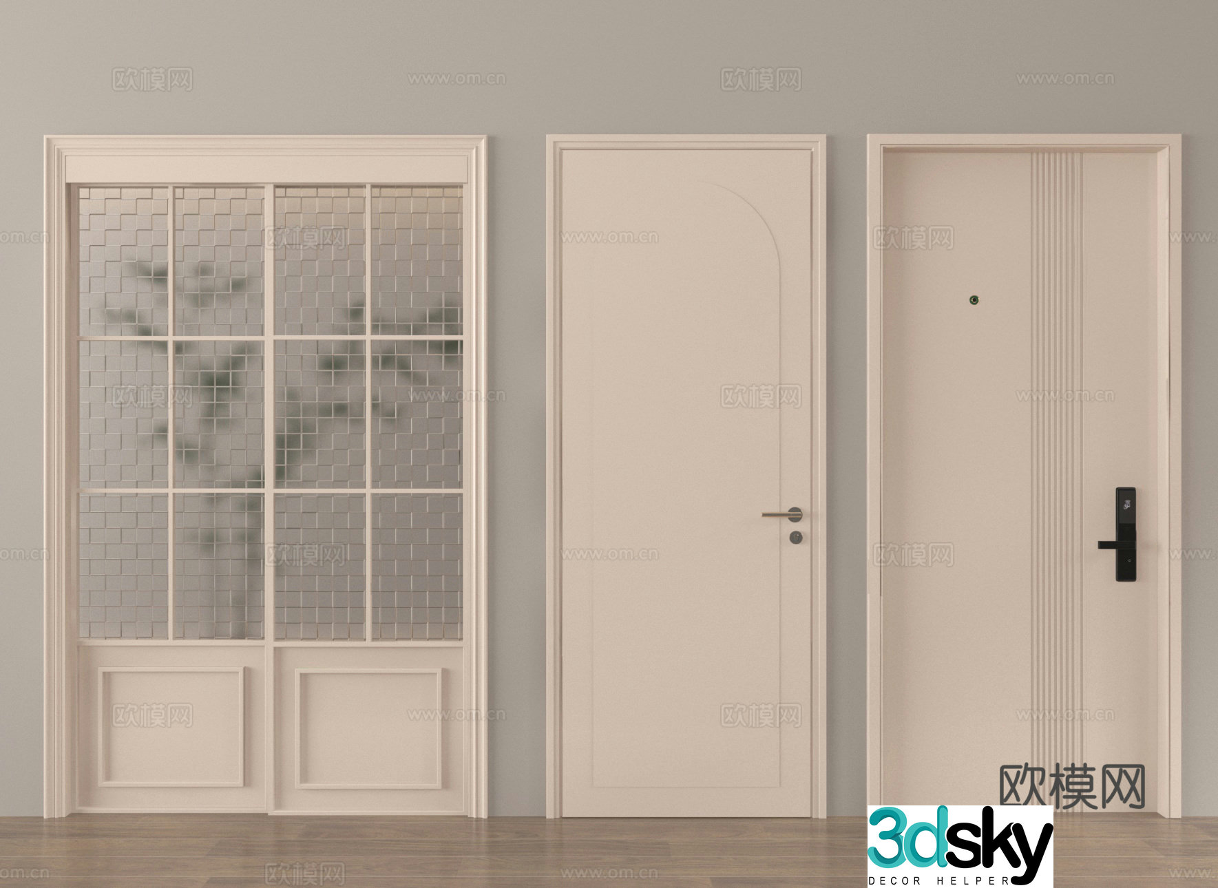 Single-open door Double-open door Kitchen and bathroom door Balcony door Bedroom door 3D model