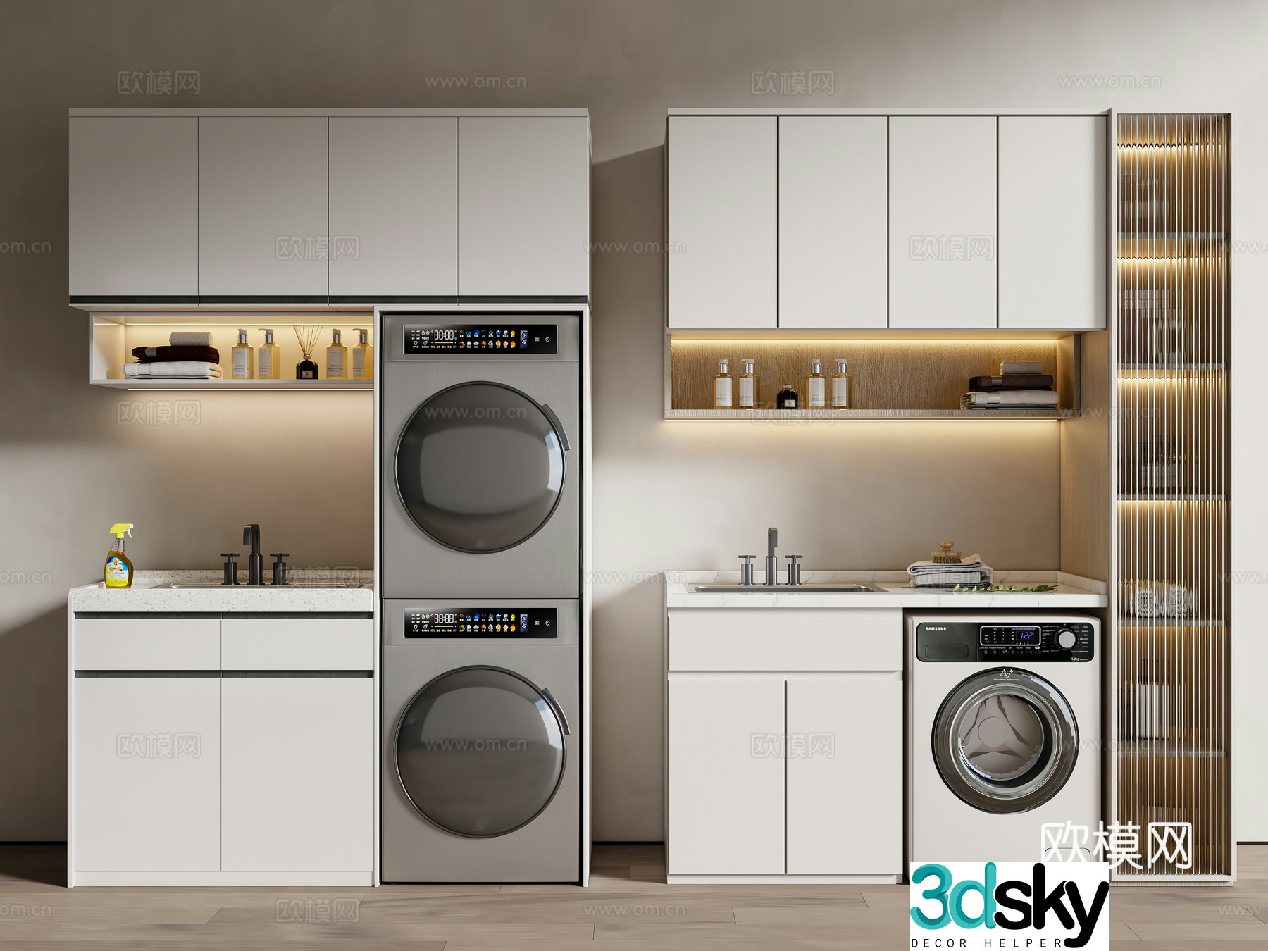 Modern cream style washing machine cabinet 3d model
