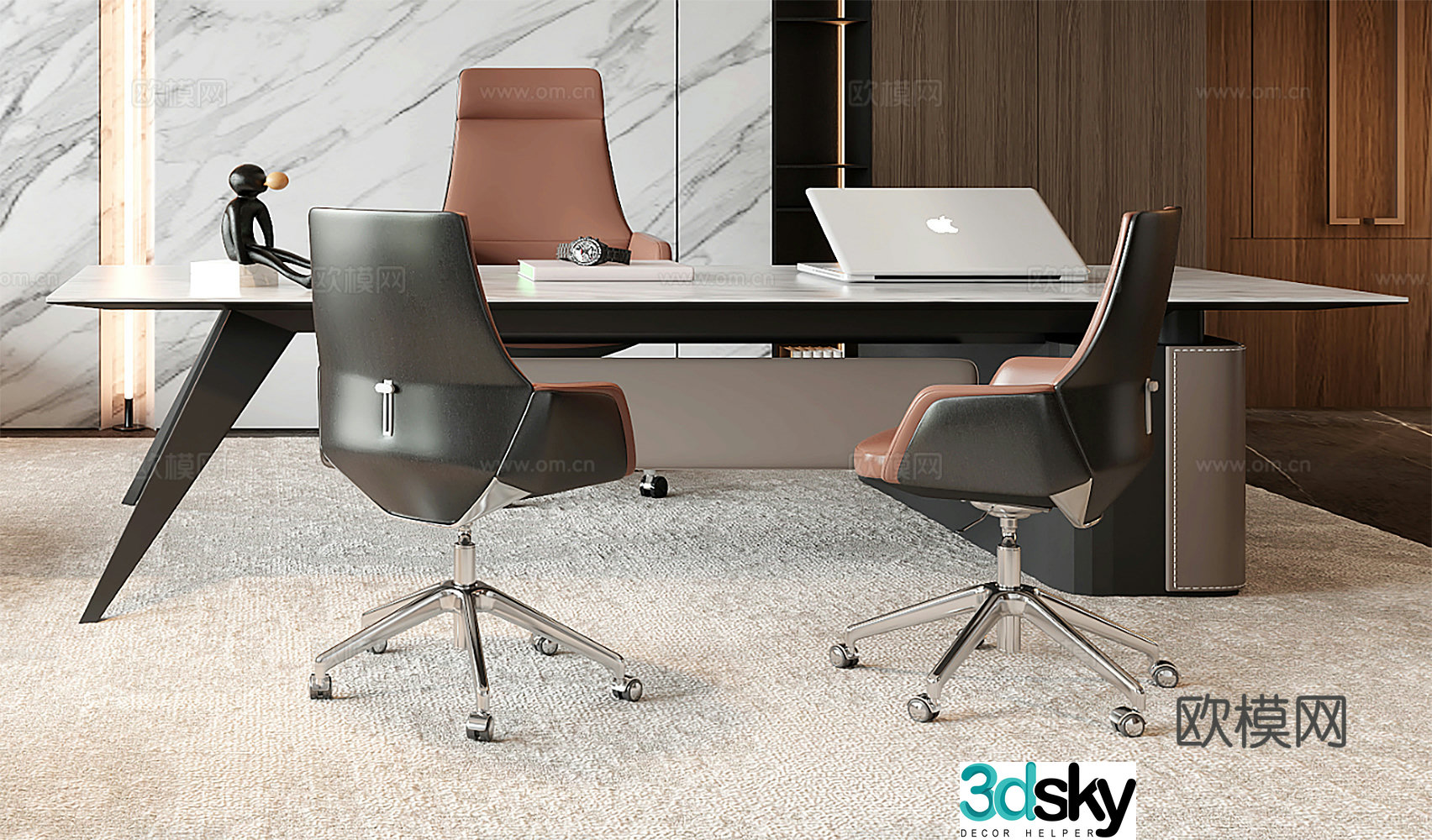 Modern office desk and chair combination 3D model