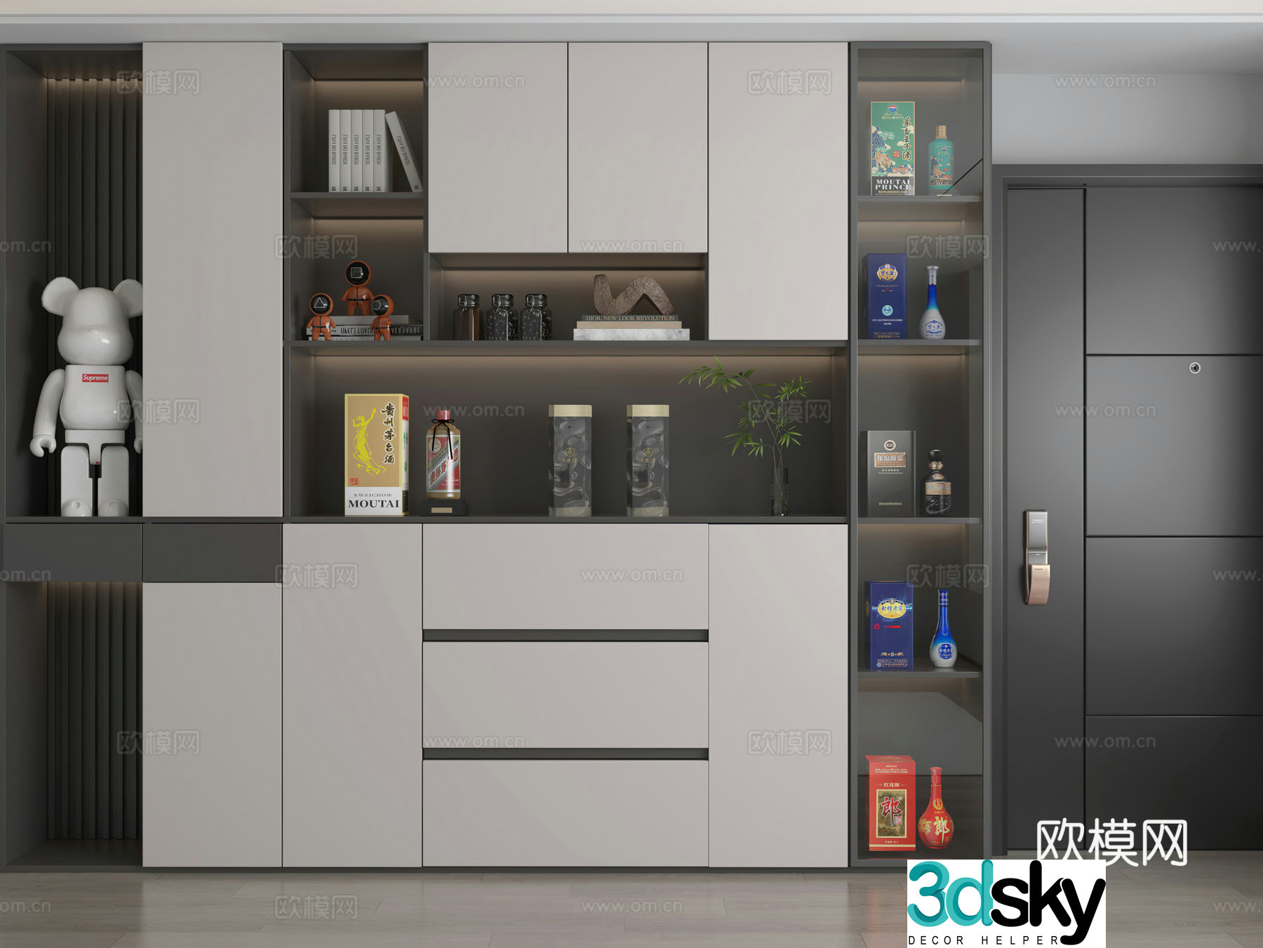 Modern wine cabinet solid wood wine cabinet glass door wine cabinet customized wine cabinet 3D model