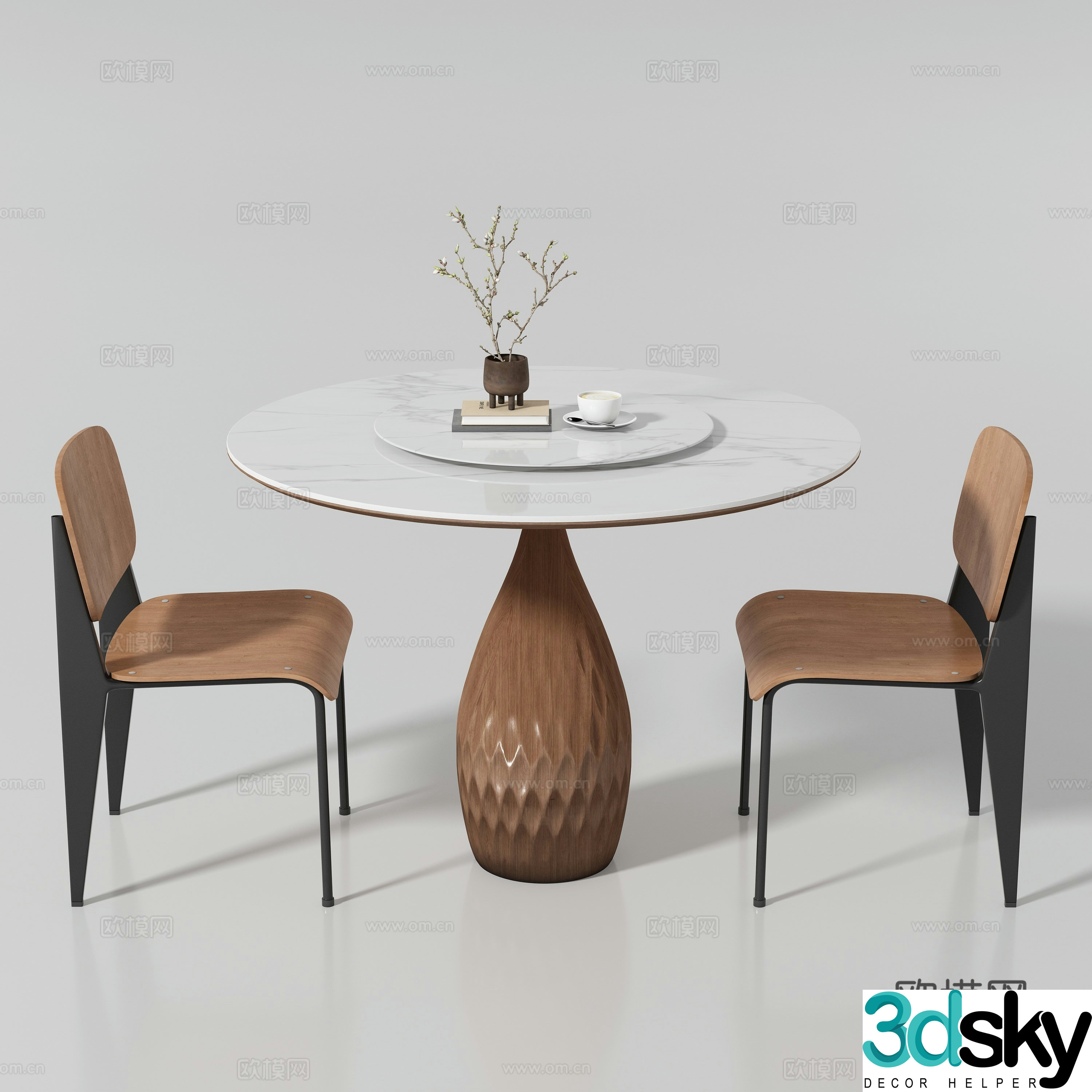 Modern medieval dining table and chair 3D model