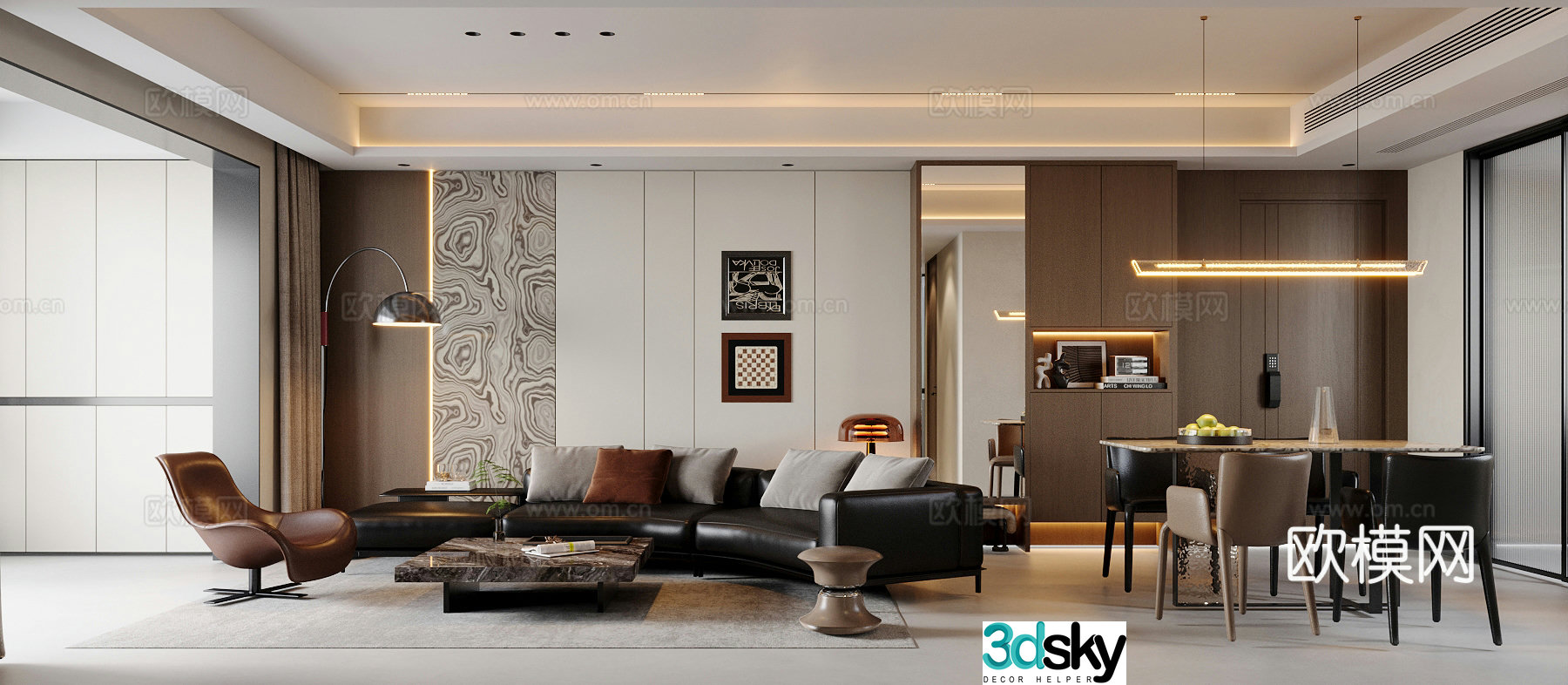 Italian home living room integrated living room large living room vertical living room living room design 3D model