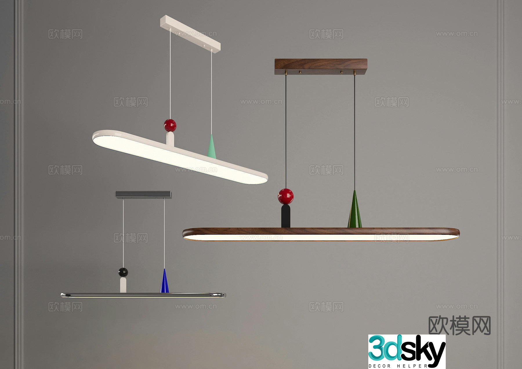 Long strip chandelier Restaurant chandelier Medium chandelier Cream-style chandelier One-line chandelier Log chandelier 3D model