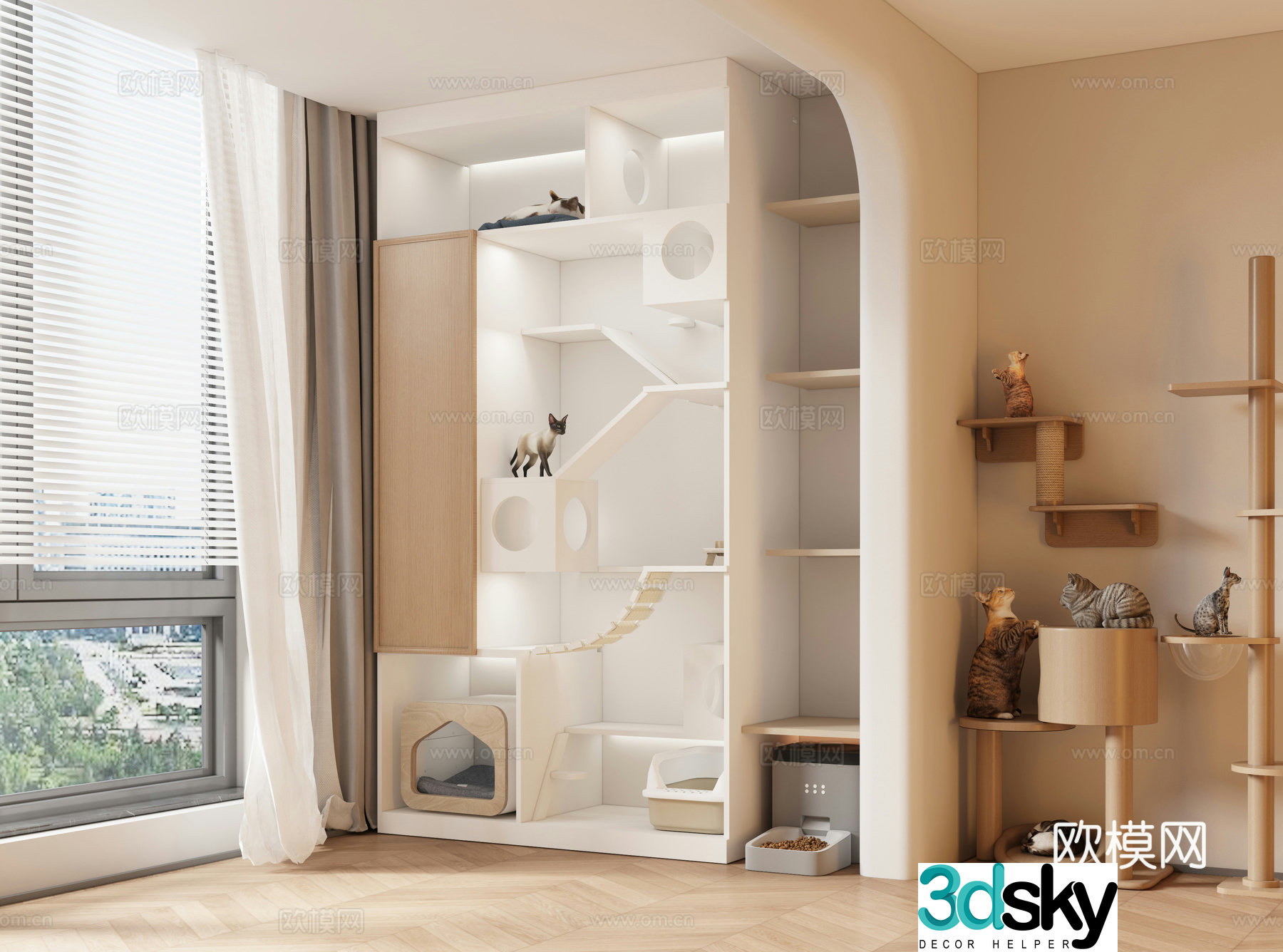 Modern cat crawler cat nest cat feeder pet cabinet 3d model