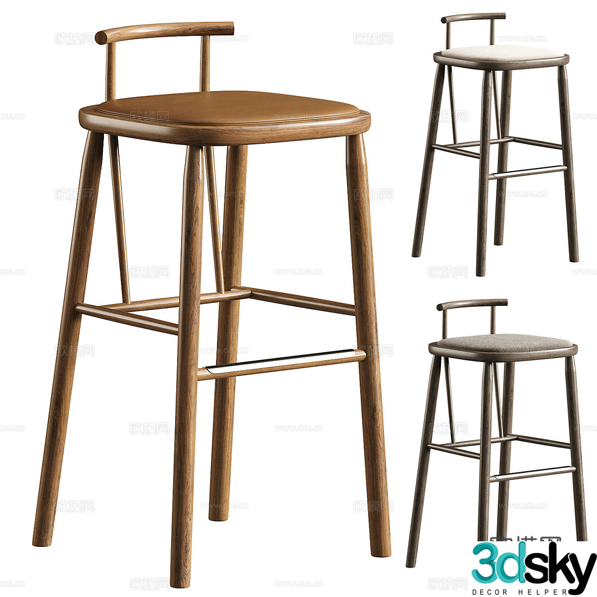 New Chinese light luxury Oiseau bar chair 3D model