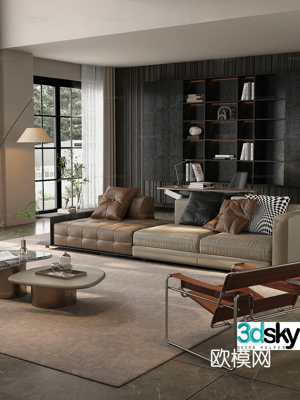 Modern light luxury home living room large living room black and white and gray living room horizontal living room living room design 3D model