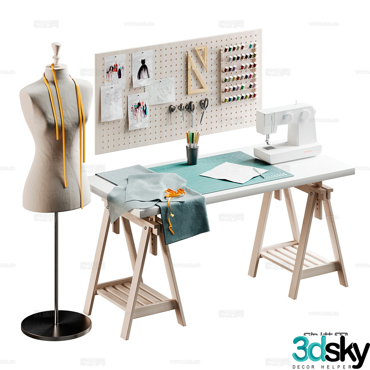 Modern American tailor sewing sewing needle and thread bag 3d model
