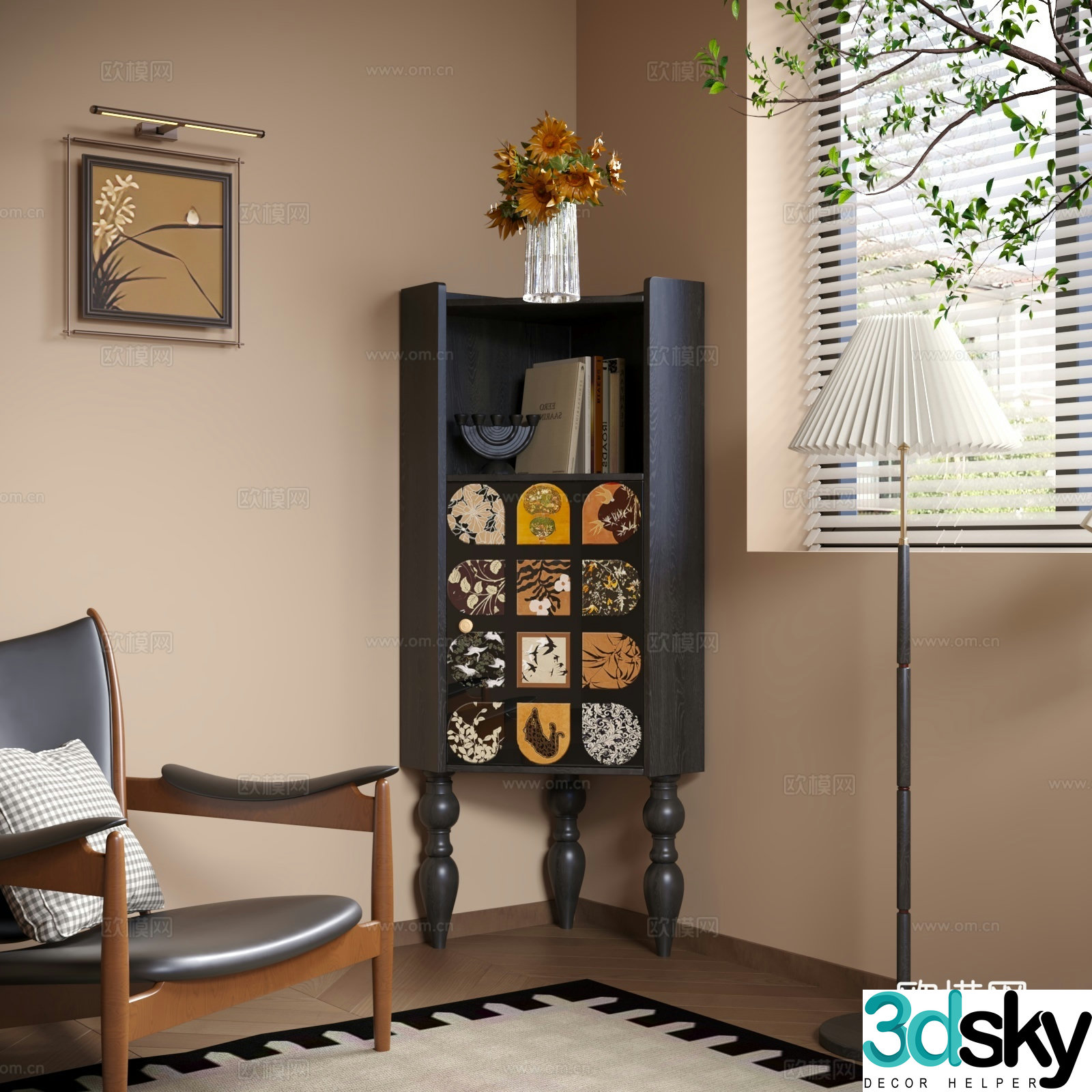 French retro corner cabinet triangle cabinet 3d model