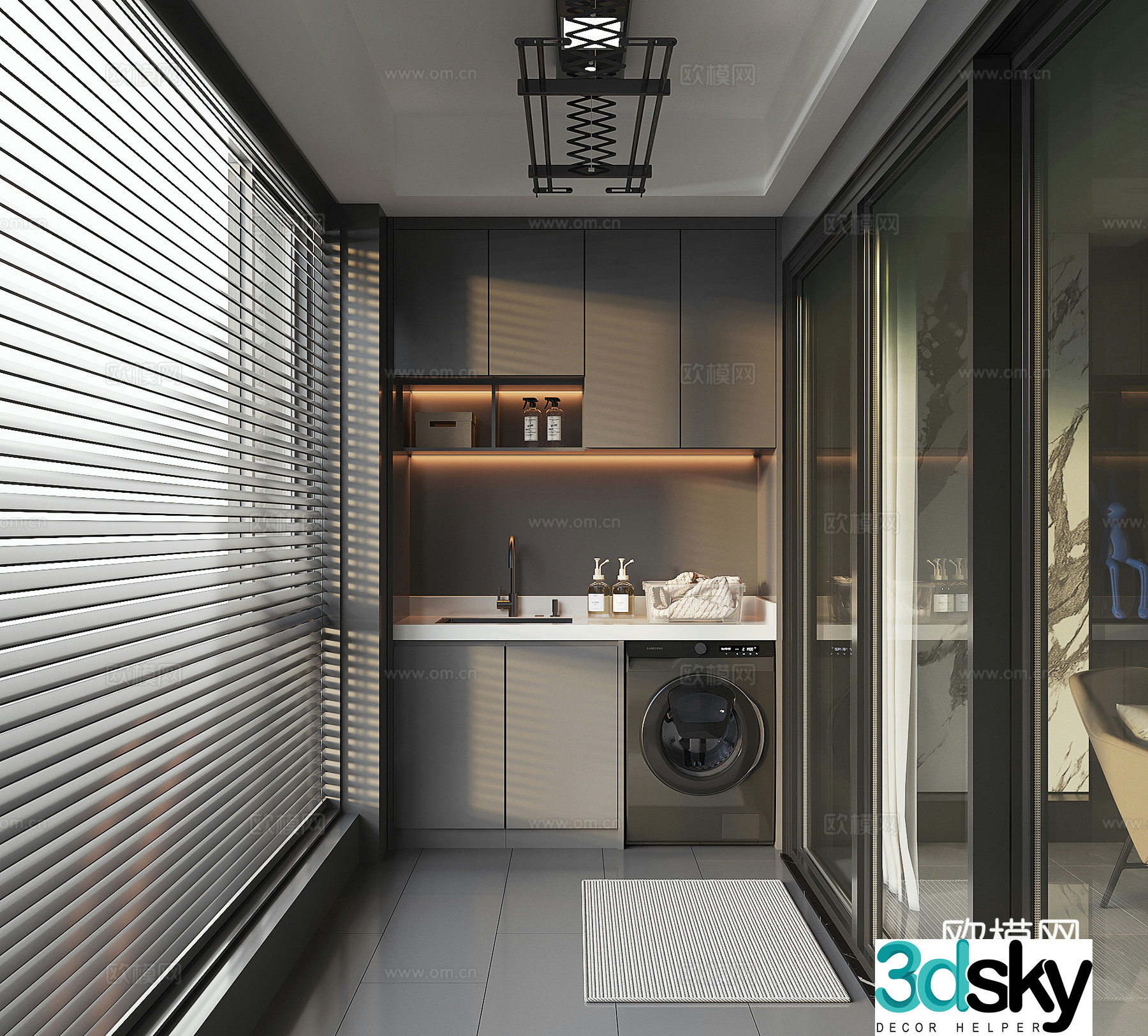 Modern living balcony 3d model