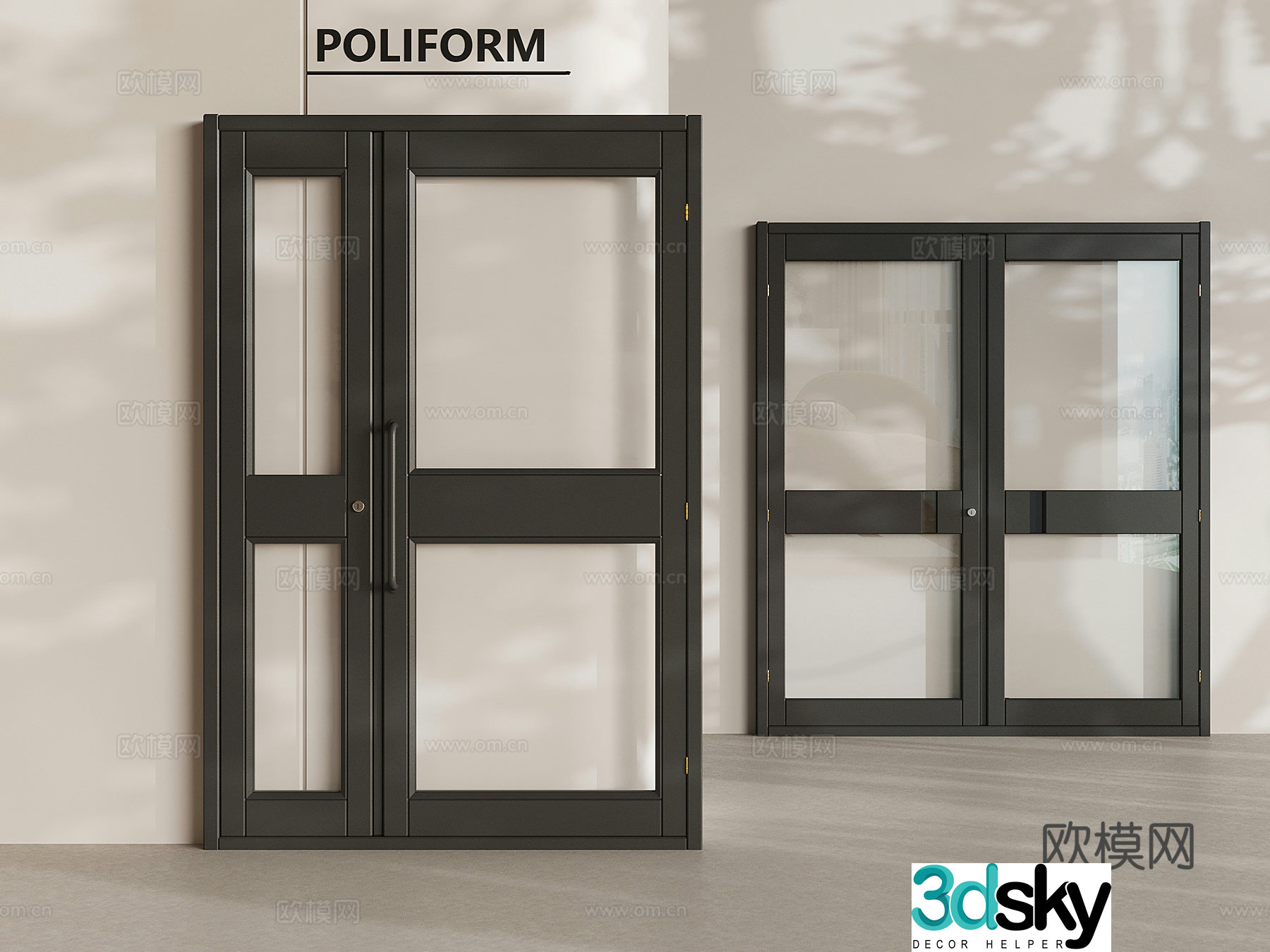 Store glass door coffee and milk tea shop double door 3D model