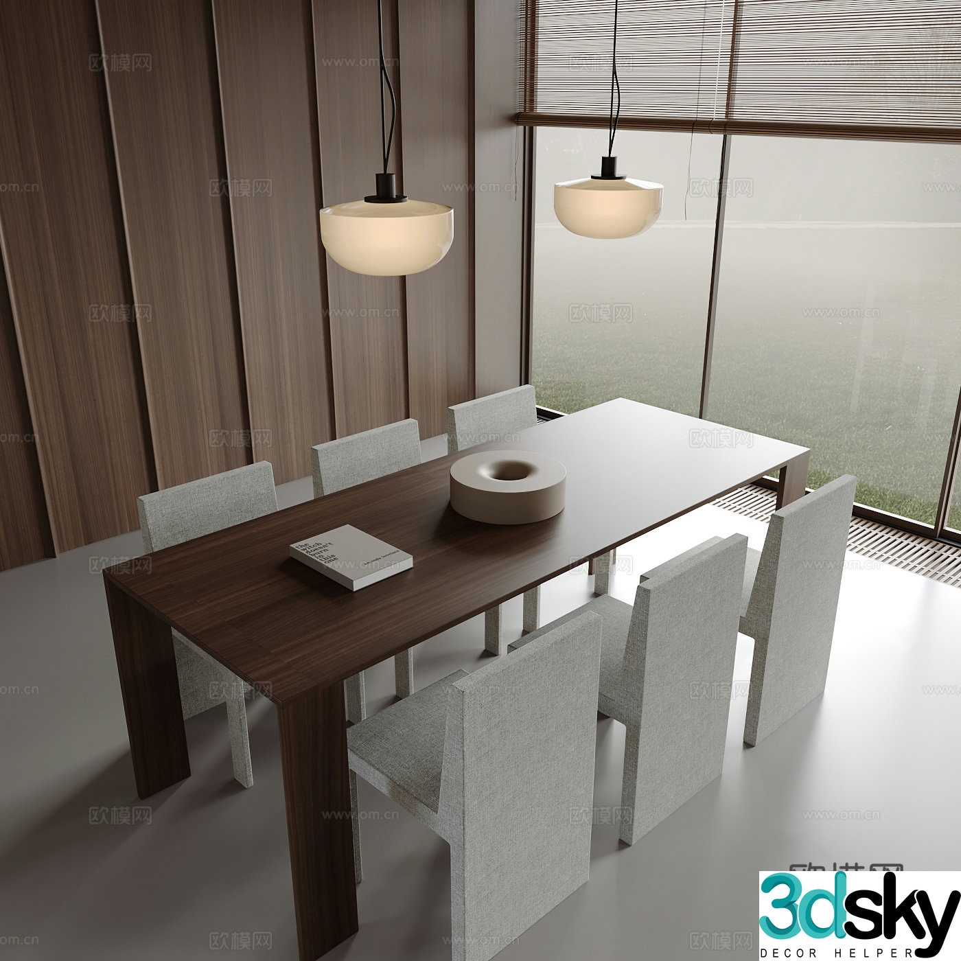 Modern restaurant dining table and chair 3d model