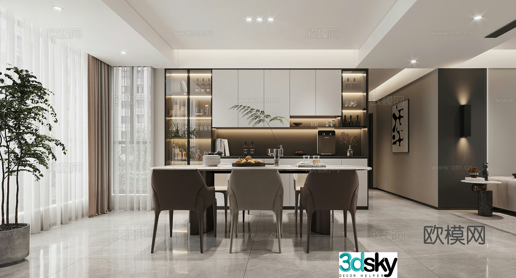 Modern restaurant Italian restaurant Light luxury restaurant Wine cabinet Dining table Black and white gray Modern living restaurant 3D model