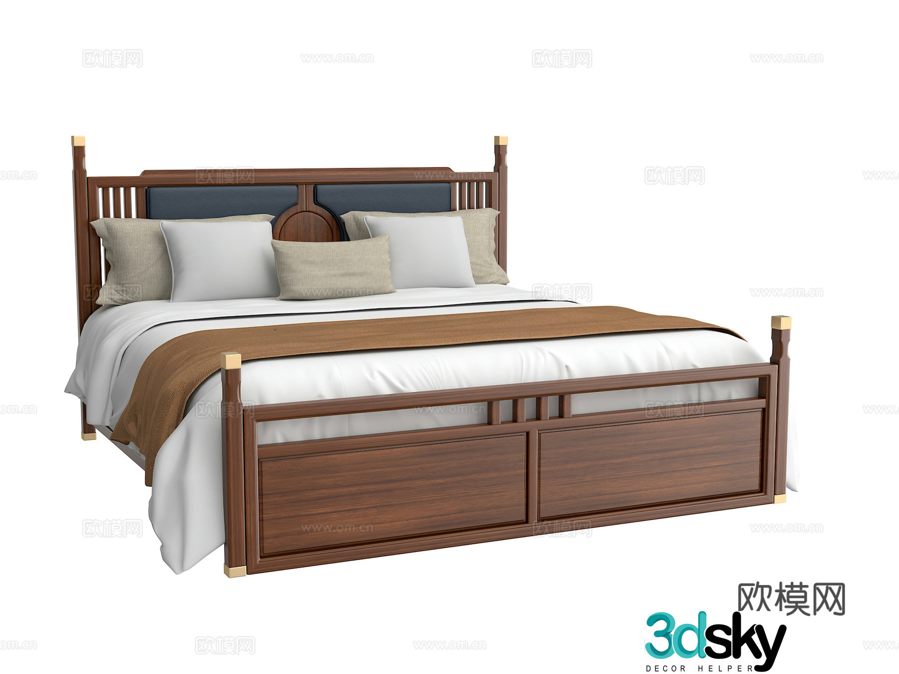 New Chinese style double bed 3D model