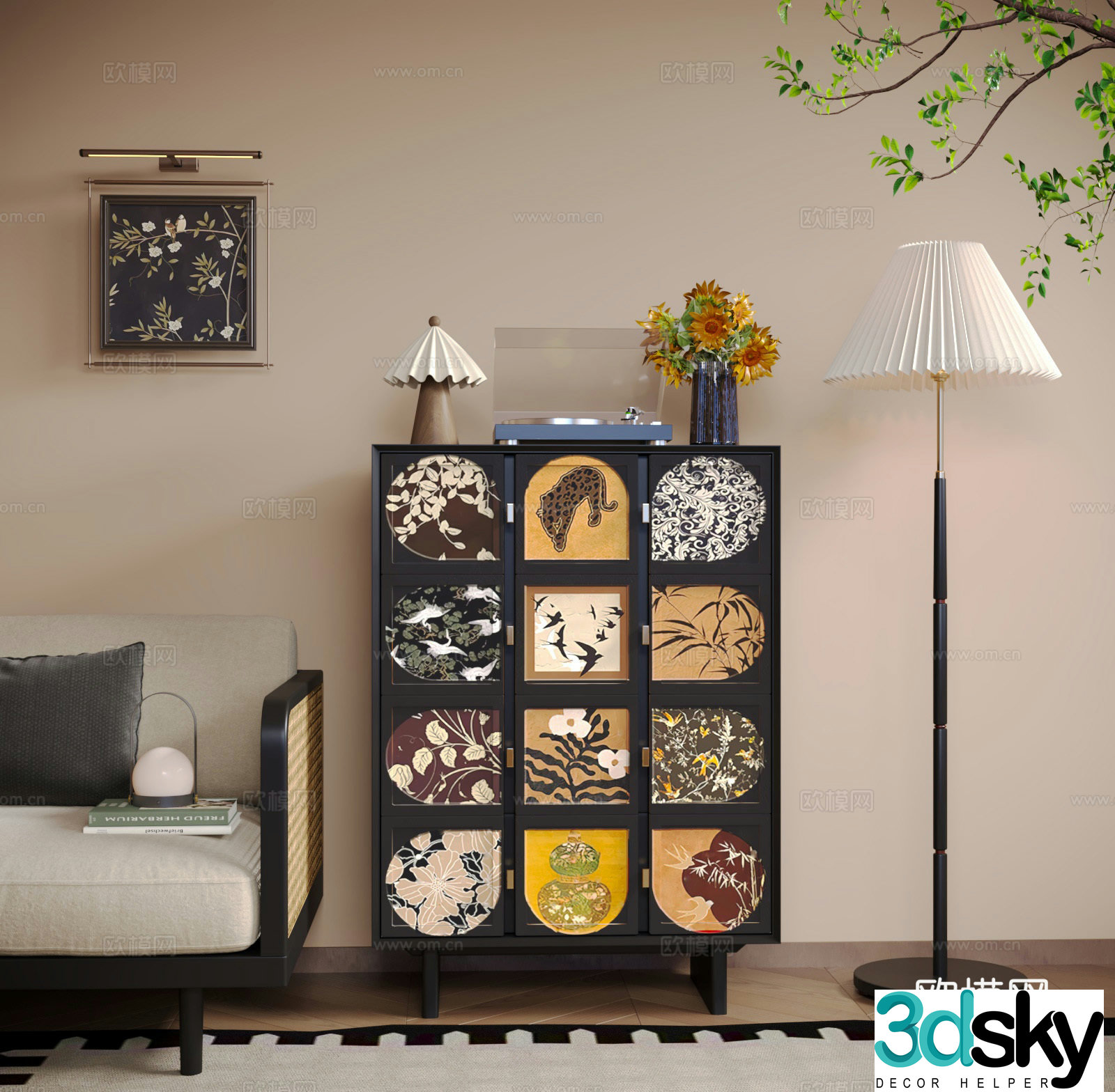 Medium style retro entrance chest of drawers 3D model