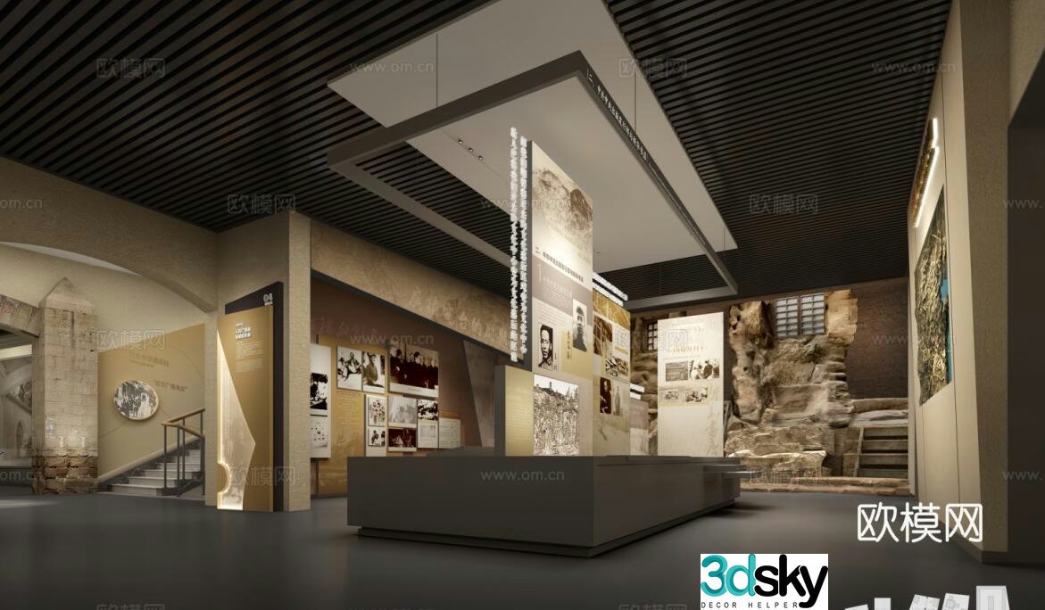 Museum Cultural Relics Exhibition Wall Exhibition Hall 3D Model