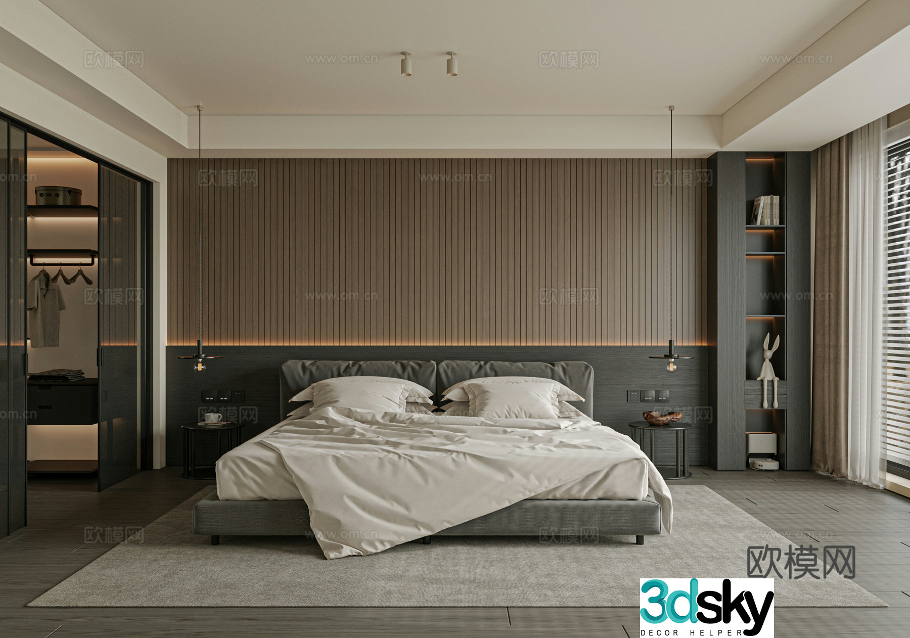 Modern bedroom bed nightstand jewelry 3d model