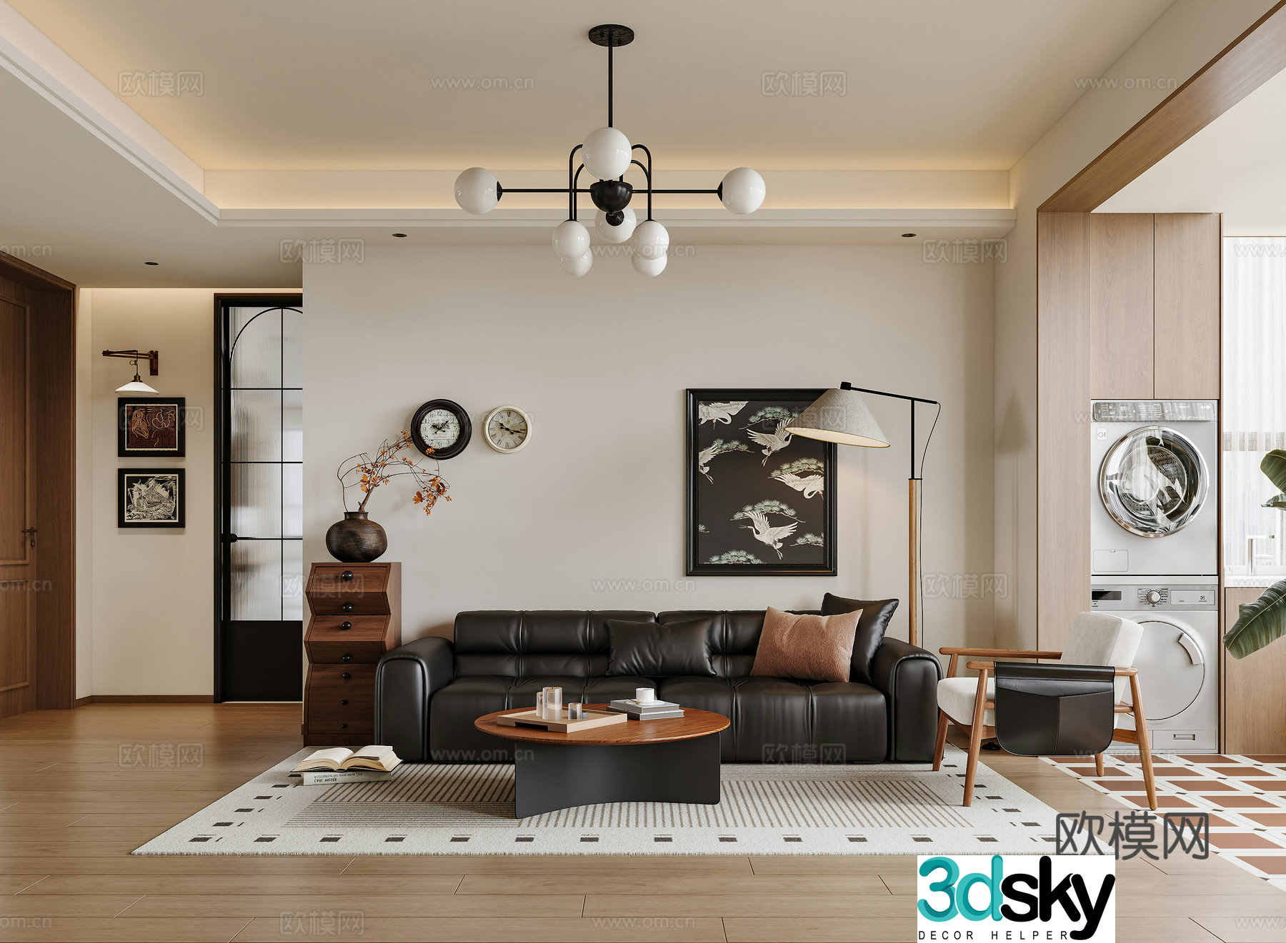 Medium living room Medium living room tea table combination Medium chandeliers Medium hang paintings Medium 3D model of bathroom door
