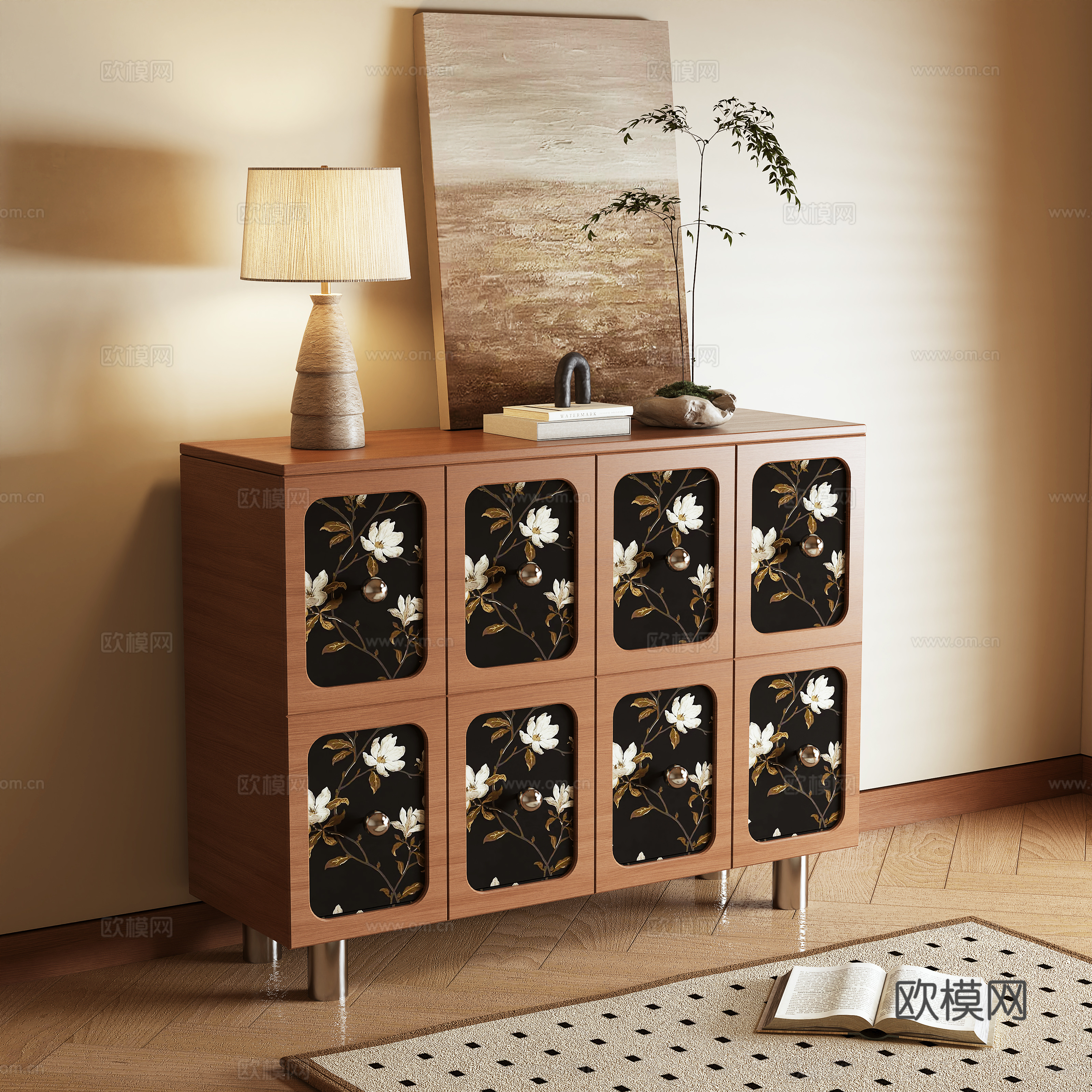 Middle-aged style porch cabinet side cabinet storage cabinet 3d model