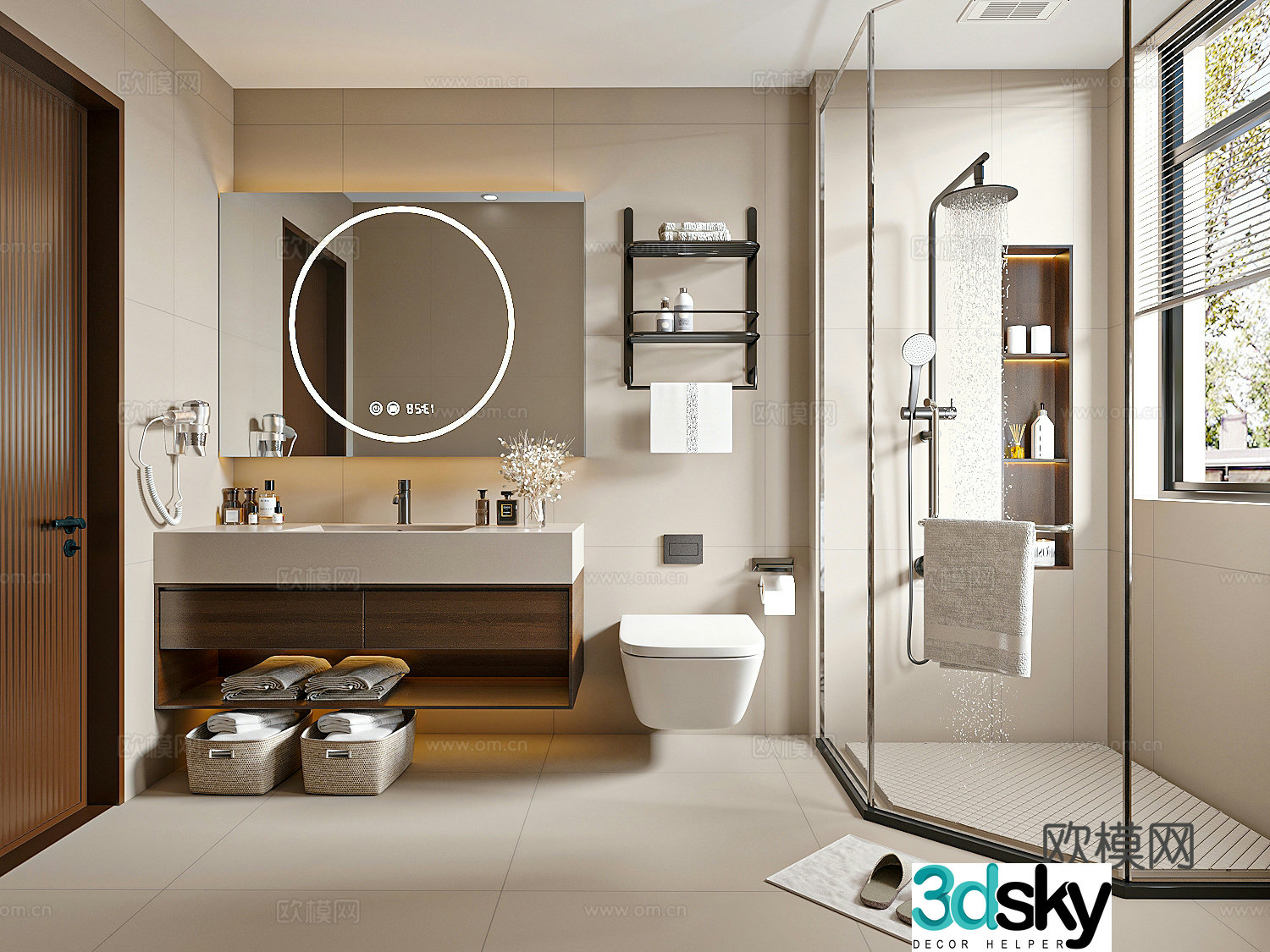 Modern medieval style bathroom dry and wet bathroom 3D model